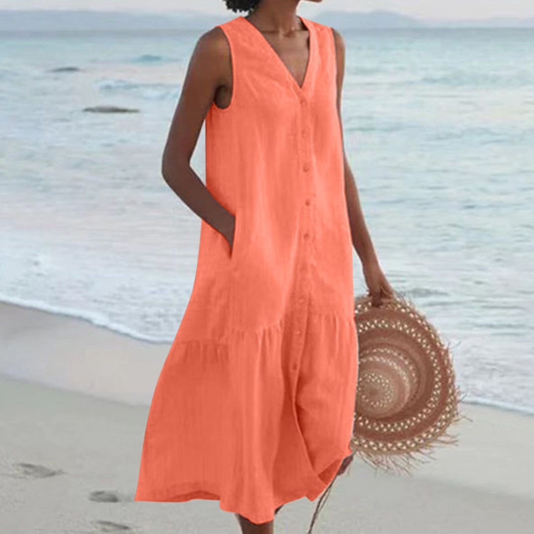 Sleeveless Linen Shirt Dress