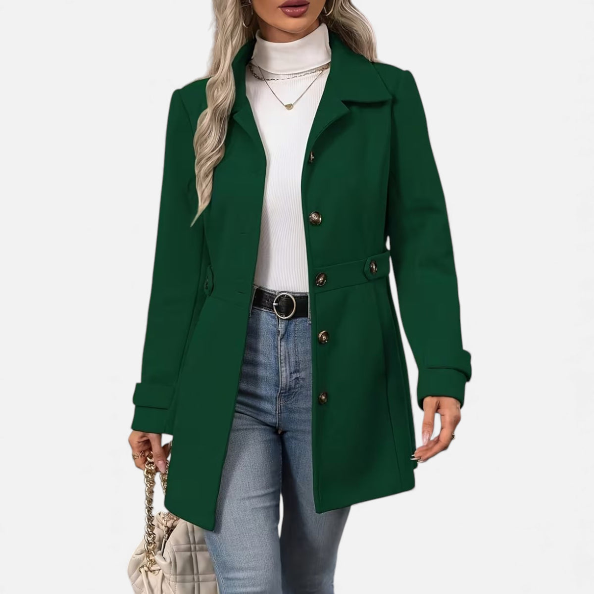 Veroux Mode | Women’s Classic Tweed Waist-Cinched Coat