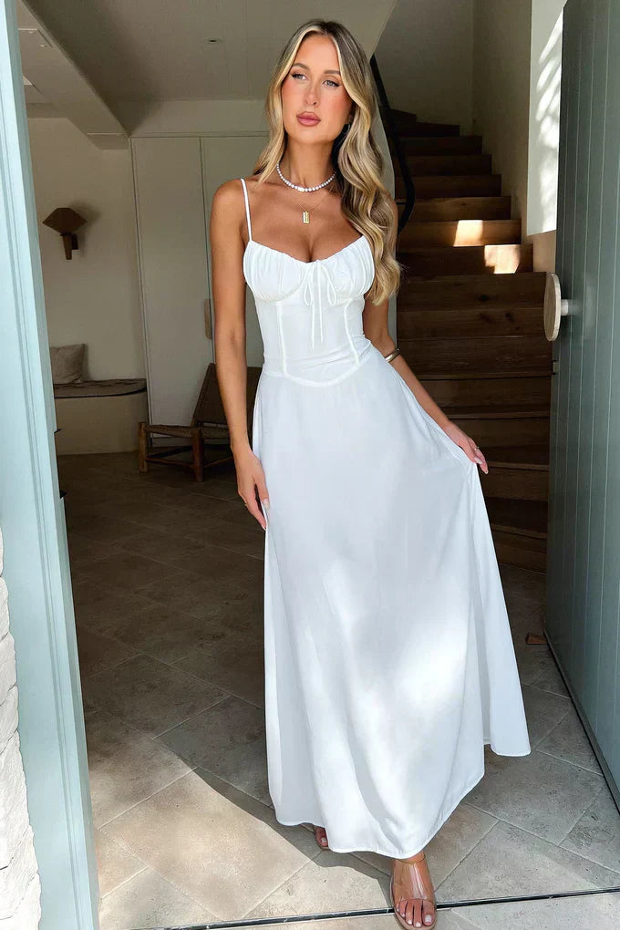 Women's maxi dress - sweetheart neckline with tie-front | summer evening