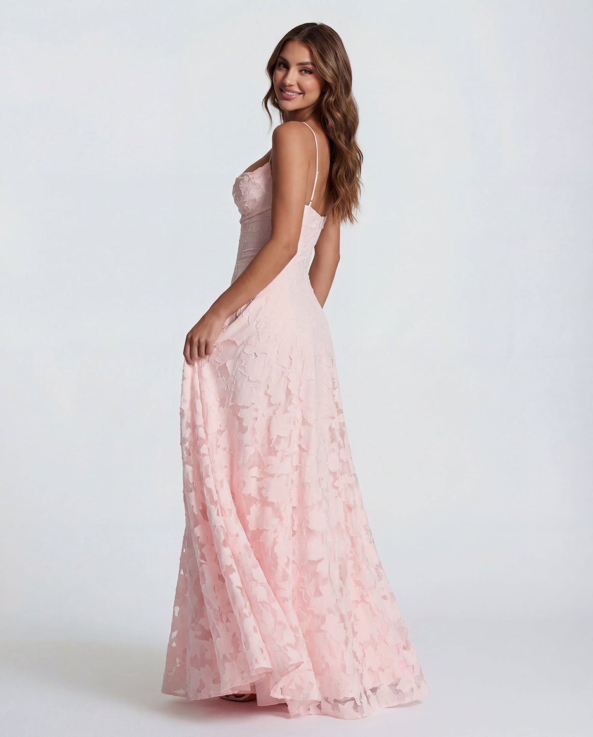Women's maxi dress - lace-up back with floral burnout jersey | summer evening