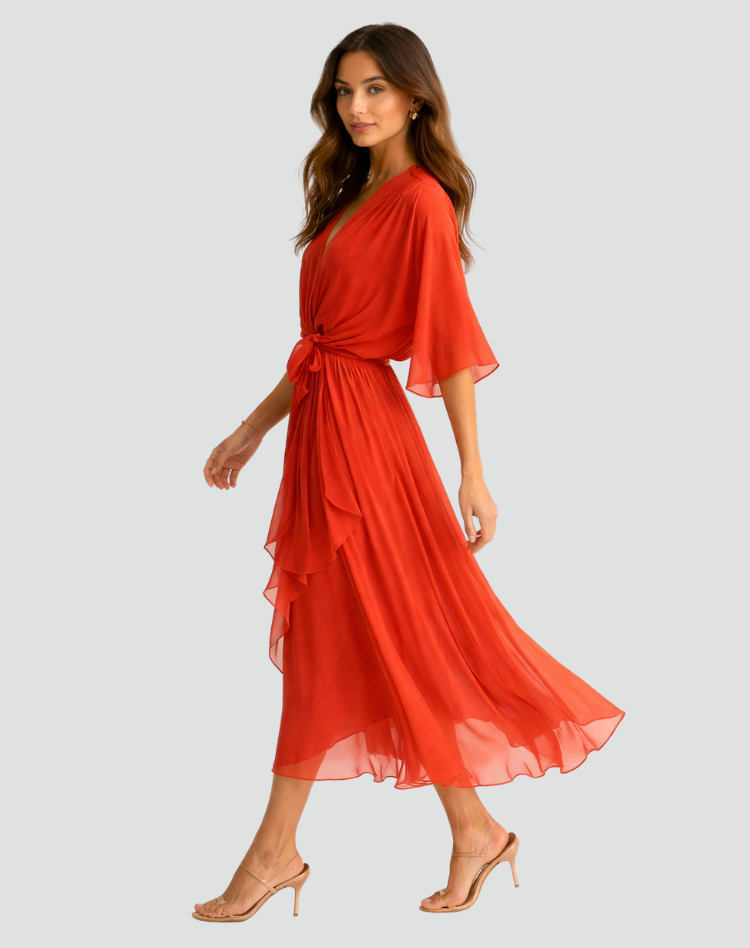 Wrap Front Midi Occasion Dress