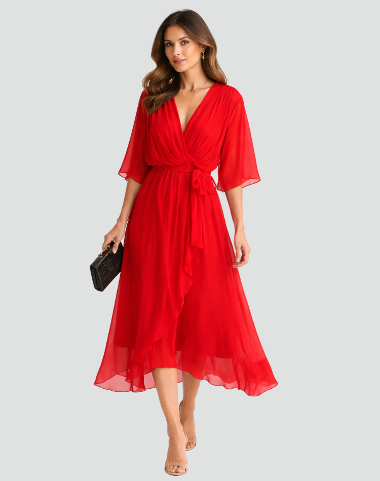 Wrap Front Midi Occasion Dress