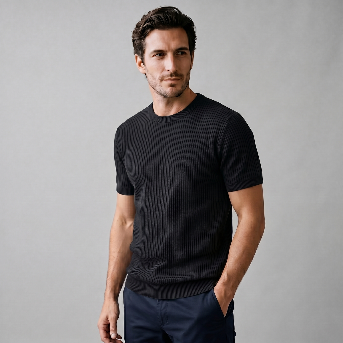 Men's Ribbed Knit Crew Neck
