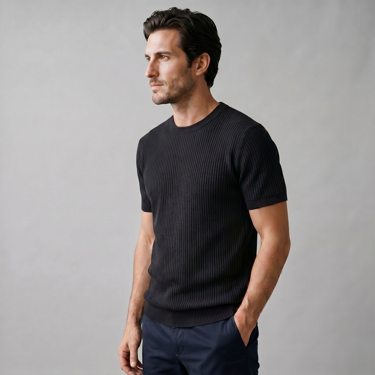 Men's Ribbed Knit Crew Neck