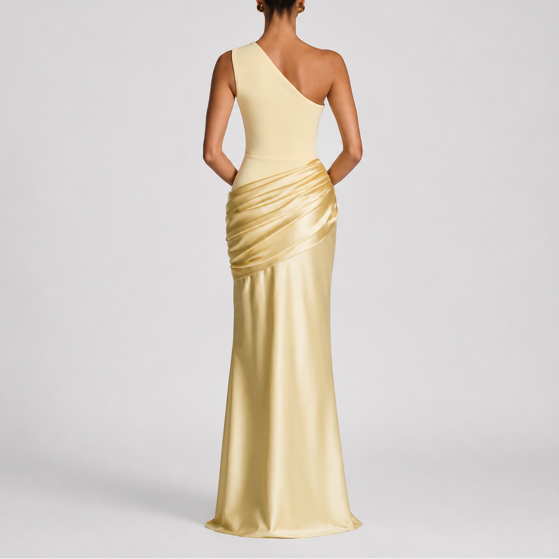 One Shoulder Satin Maxi Dress