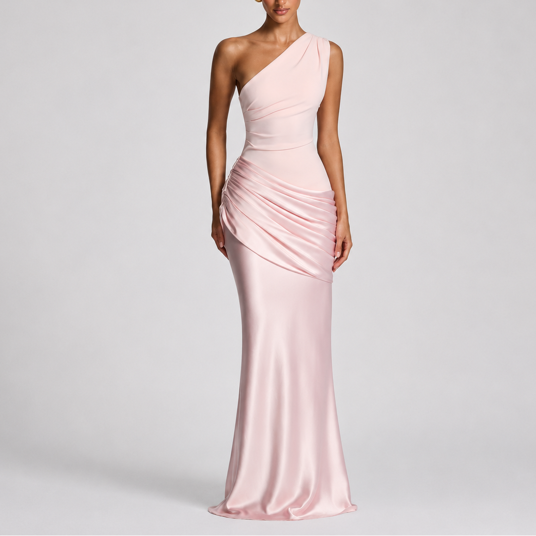 One Shoulder Satin Maxi Dress