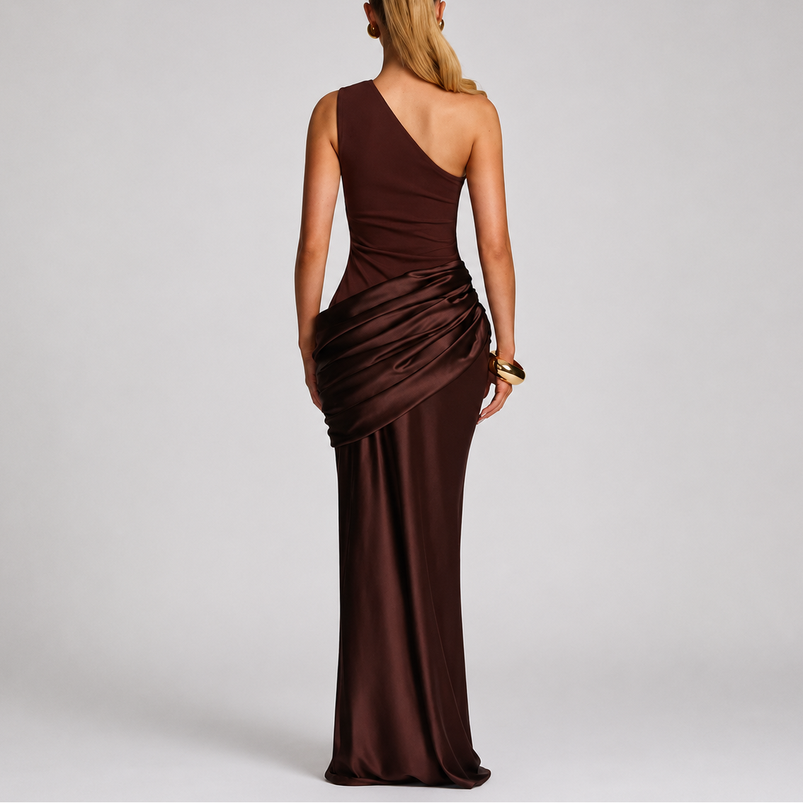 One Shoulder Satin Maxi Dress
