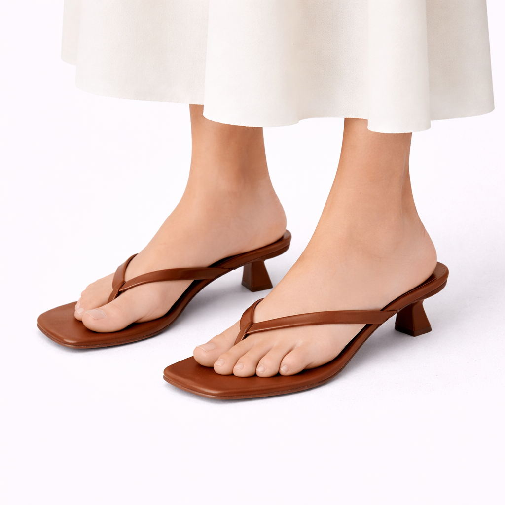 Low Heel Square Toe Thong Sandals