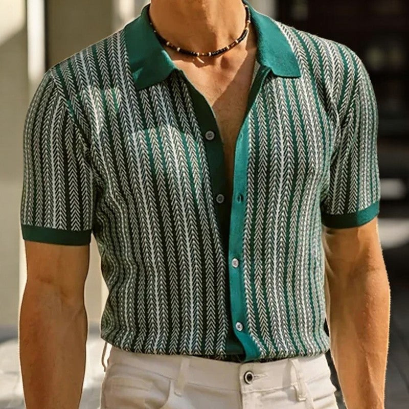 Men's knit polo shirt - organic cotton button-down - smart casual