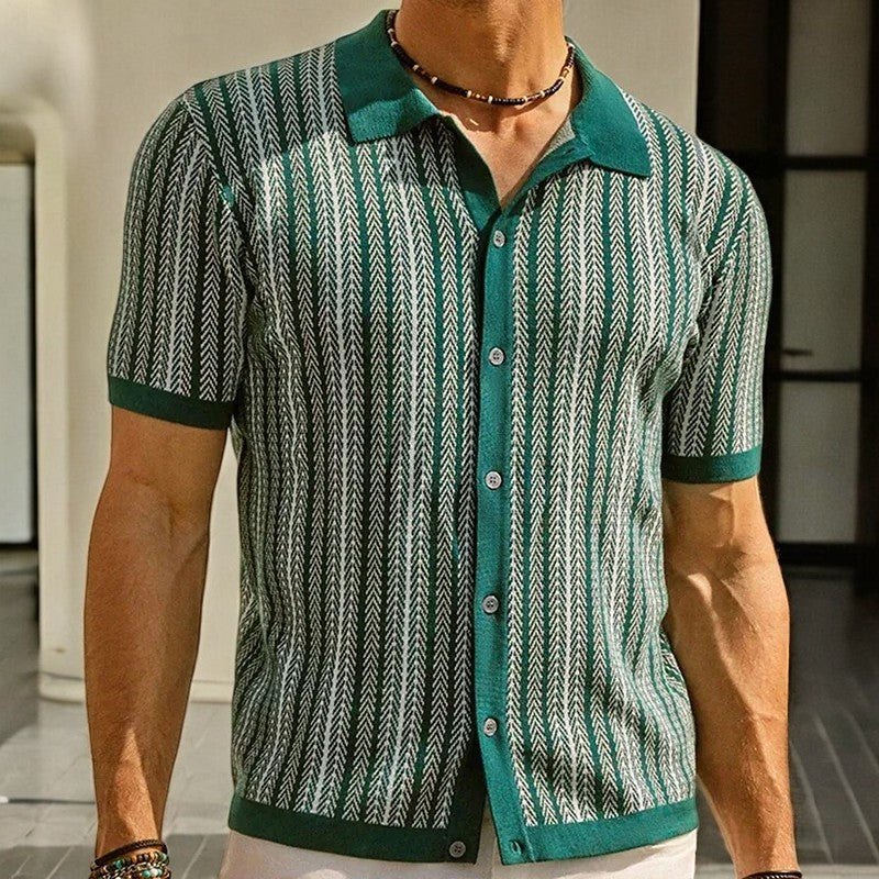 Men's knit polo shirt - organic cotton button-down - smart casual