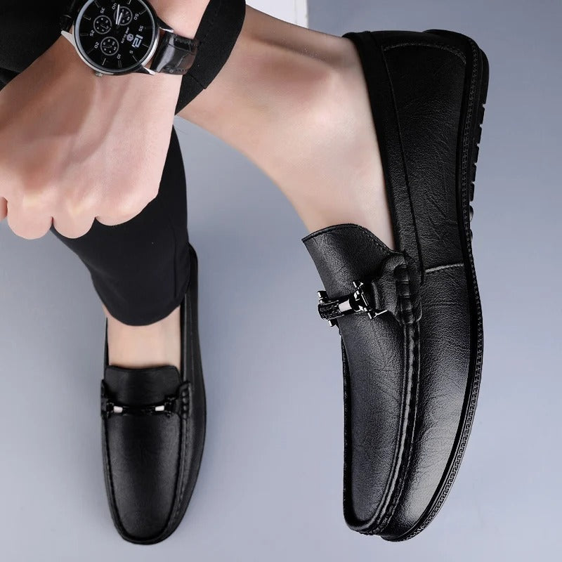 Men's leather loafers - metallic rope detail - casual office