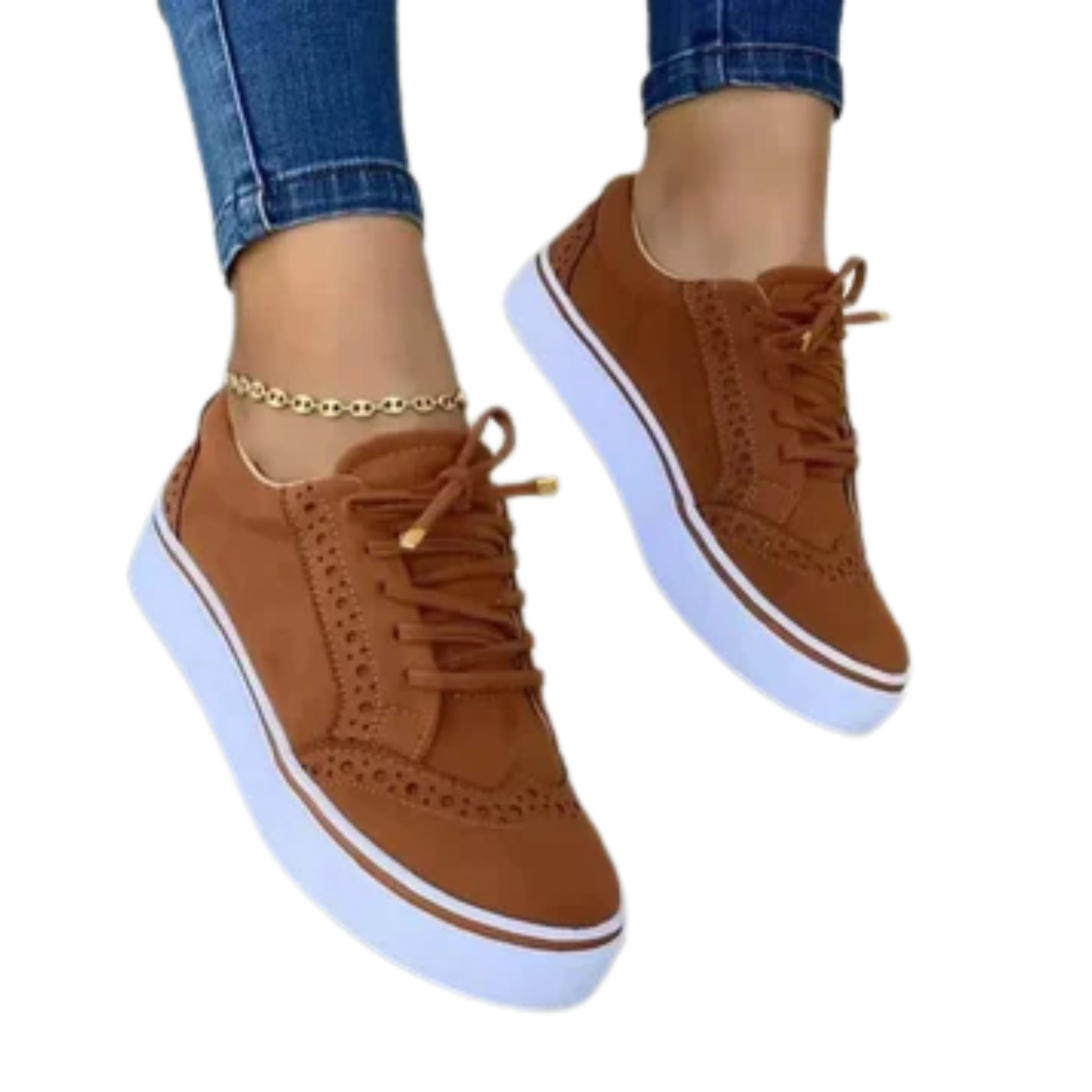 Women's lace-up sneakers — platform sole with wingtip detail — daily walking