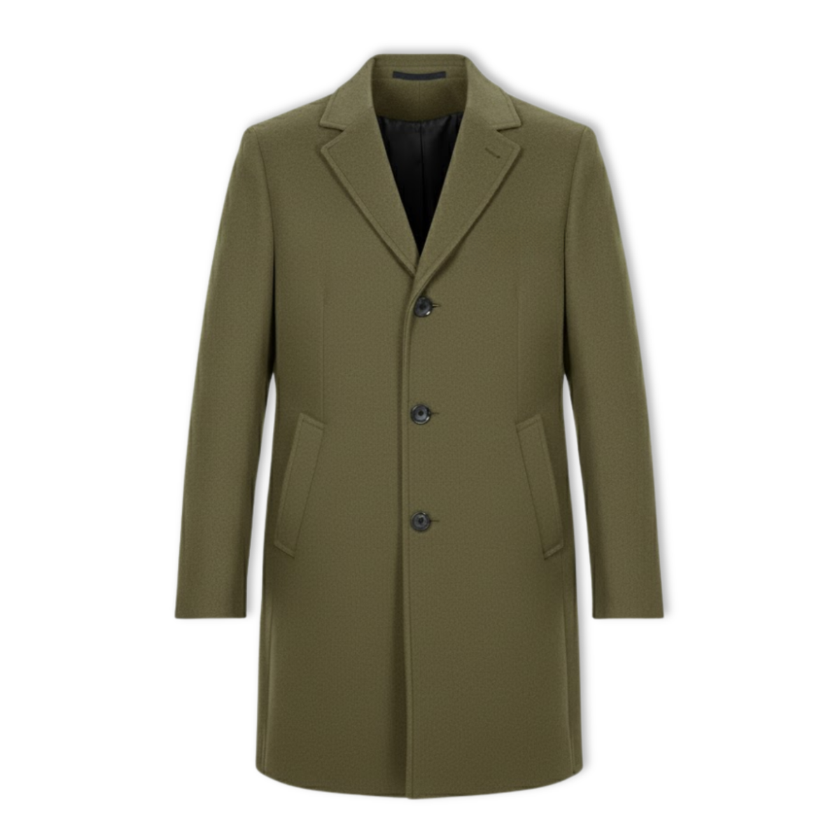 Men's Wool Blend Trench Coat Slim Fit Single Breasted Long Cotton Lined Overcoat