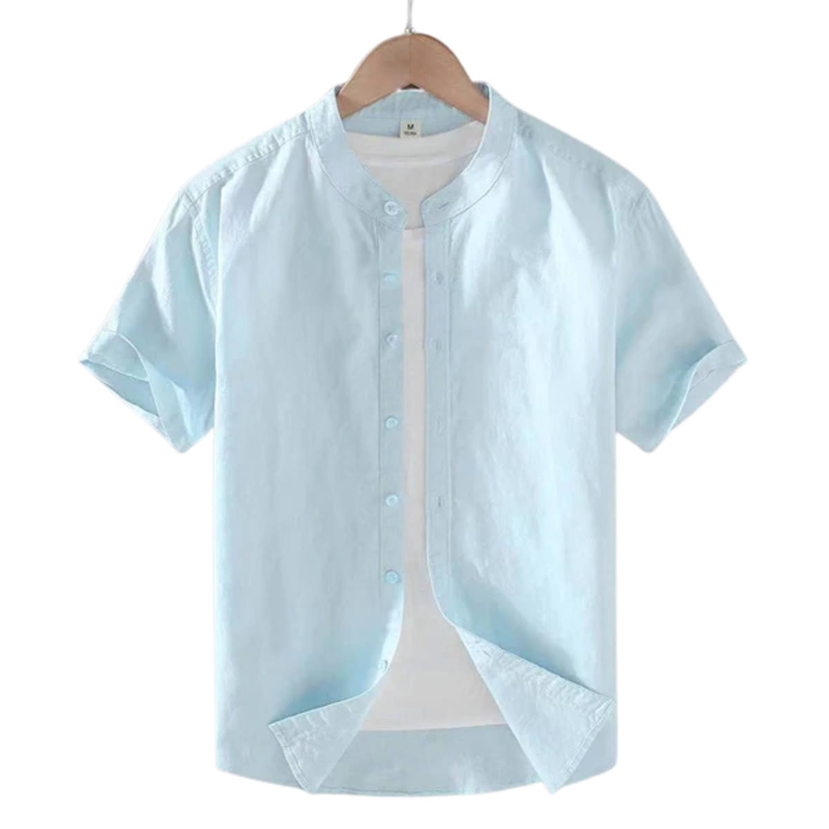 Men's linen shirt — band collar short sleeve — casual beach wear