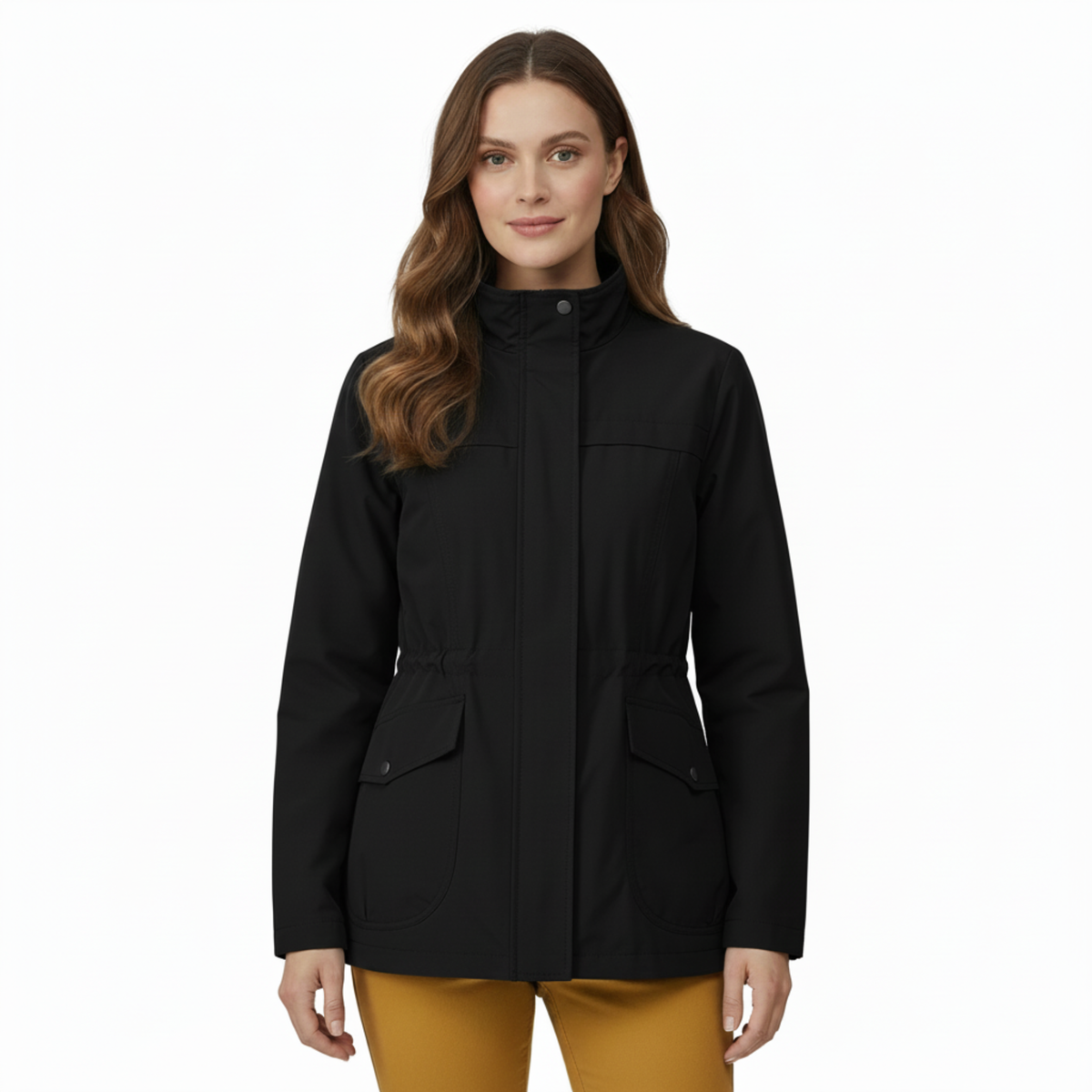Women's Lightweight Windbreaker Jacket with Adjustable Waist and Front Pockets
