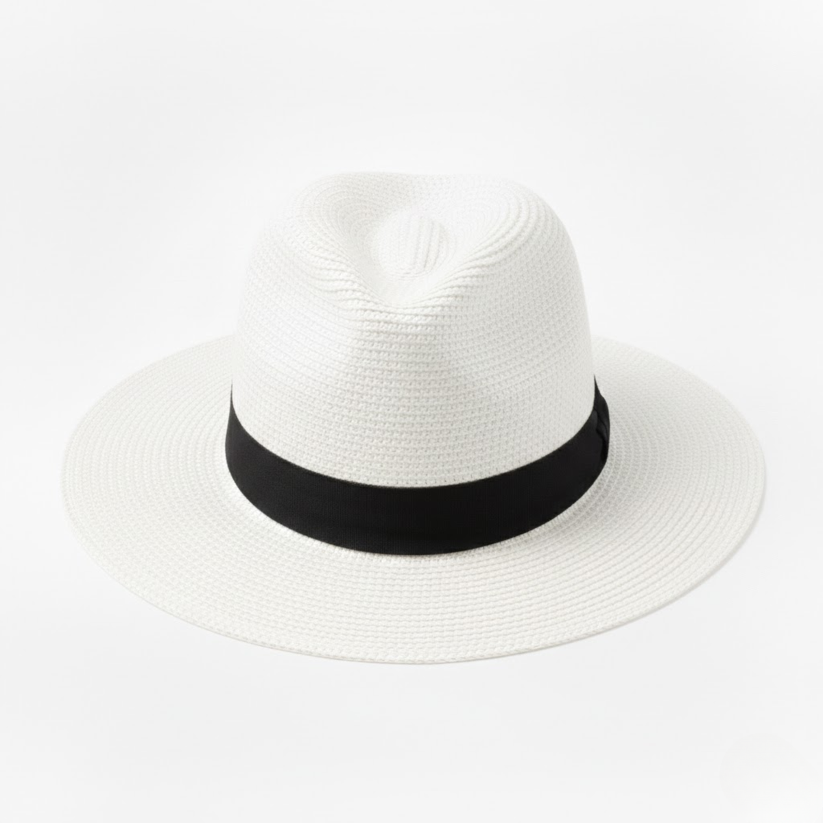 Unisex Panama Straw Hat with Wide Brim and Contrast Ribbon Trim