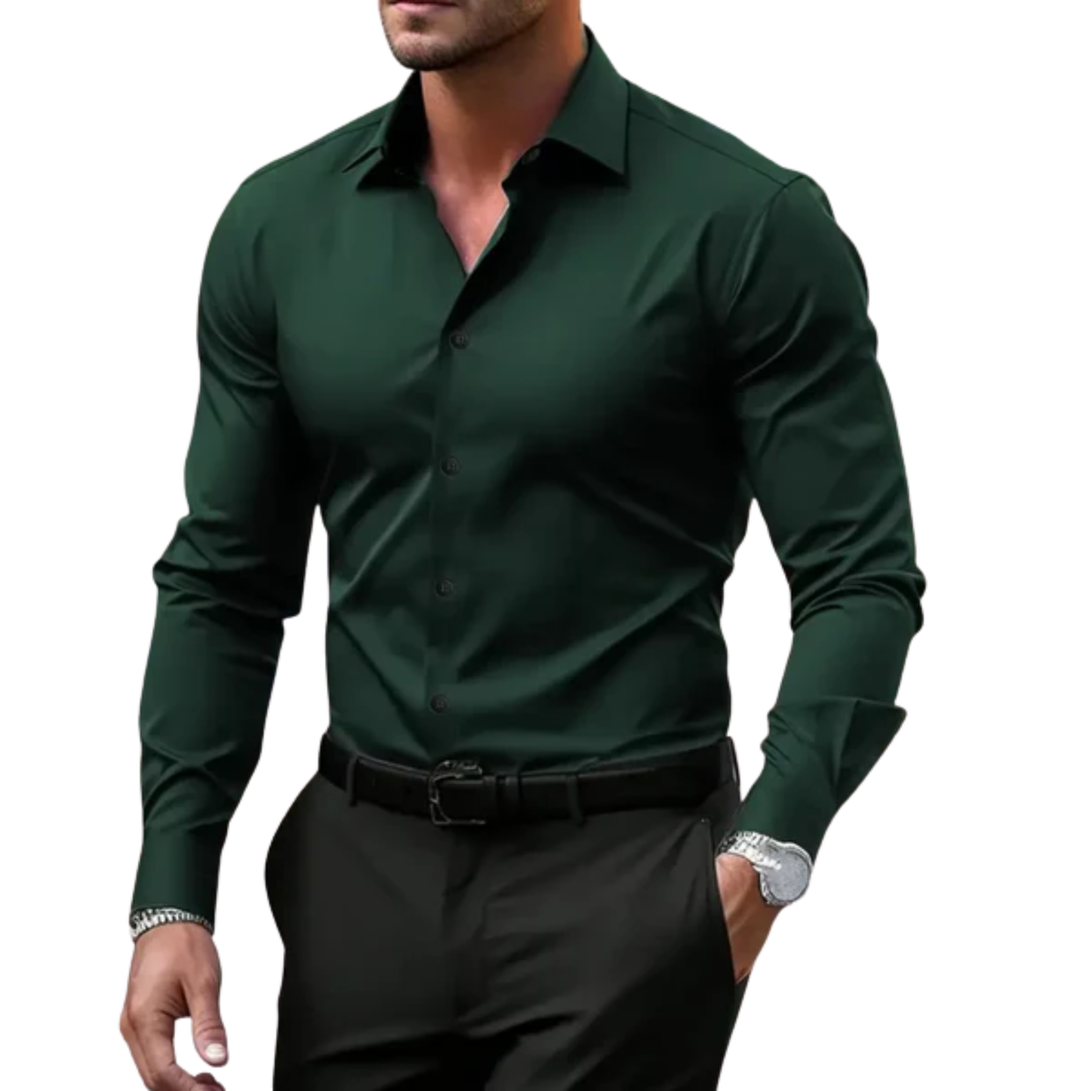 Men’s long-sleeve shirt — regular fit notched collar — office wear