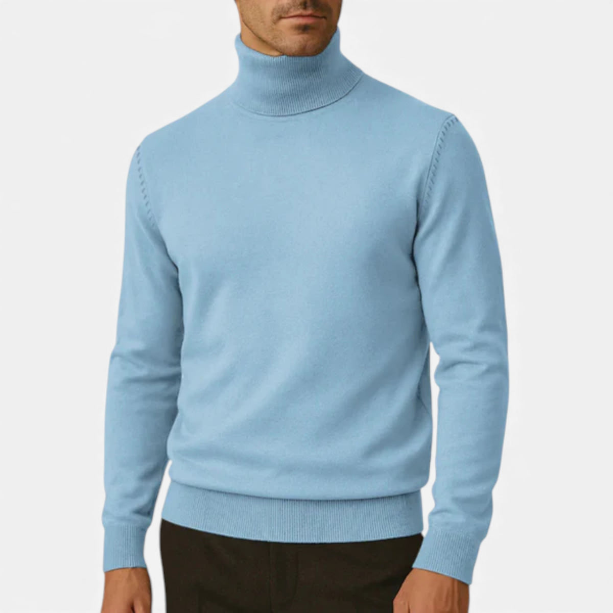 Veroux Mode | Men’s Turtleneck Knit Pullover – Basil Edition