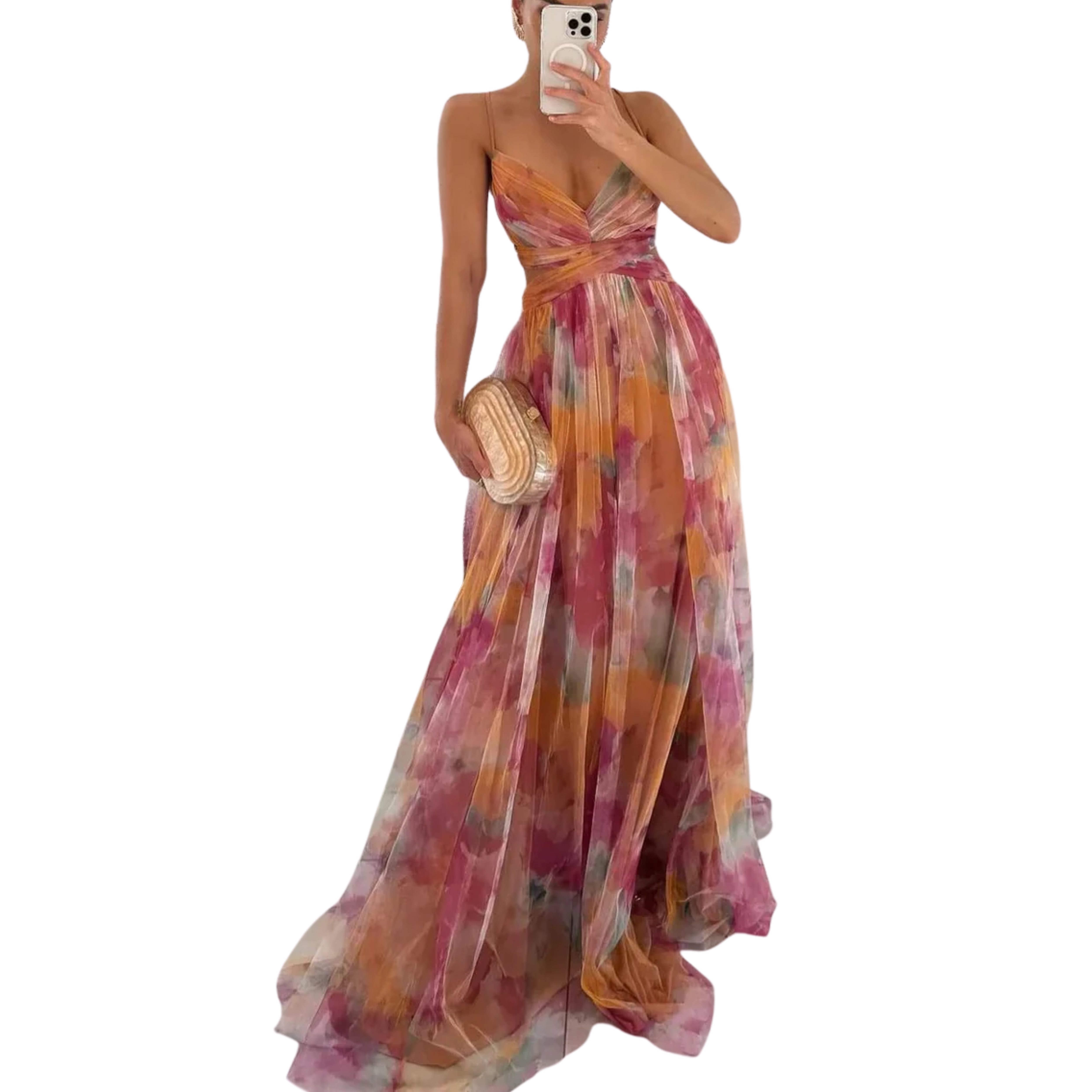 Women's Floral Tulle Maxi Dress Sleeveless Flowy Boho Special Occasion Long Dress