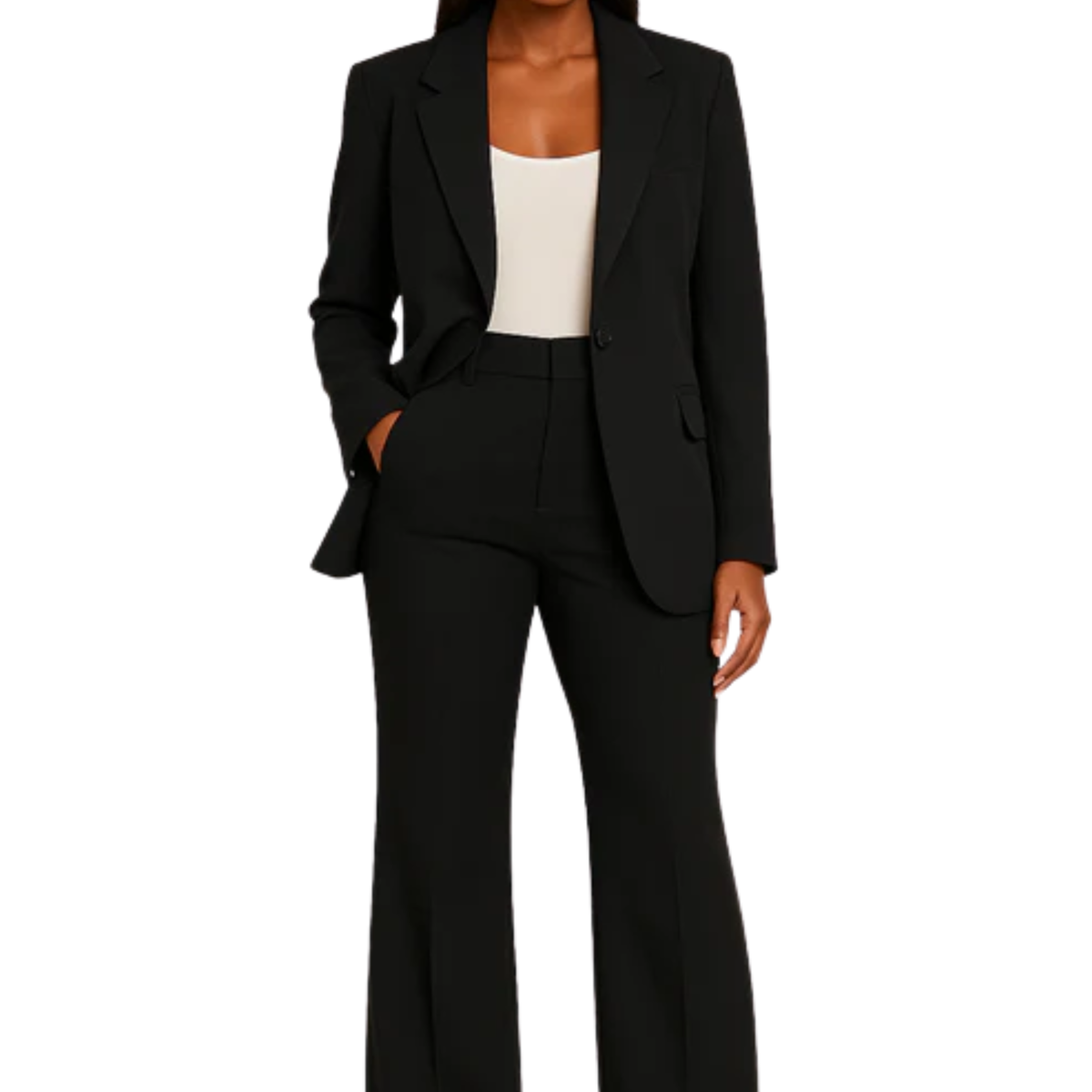 Women's tailored fit pants suit — two-piece blazer and trousers — business