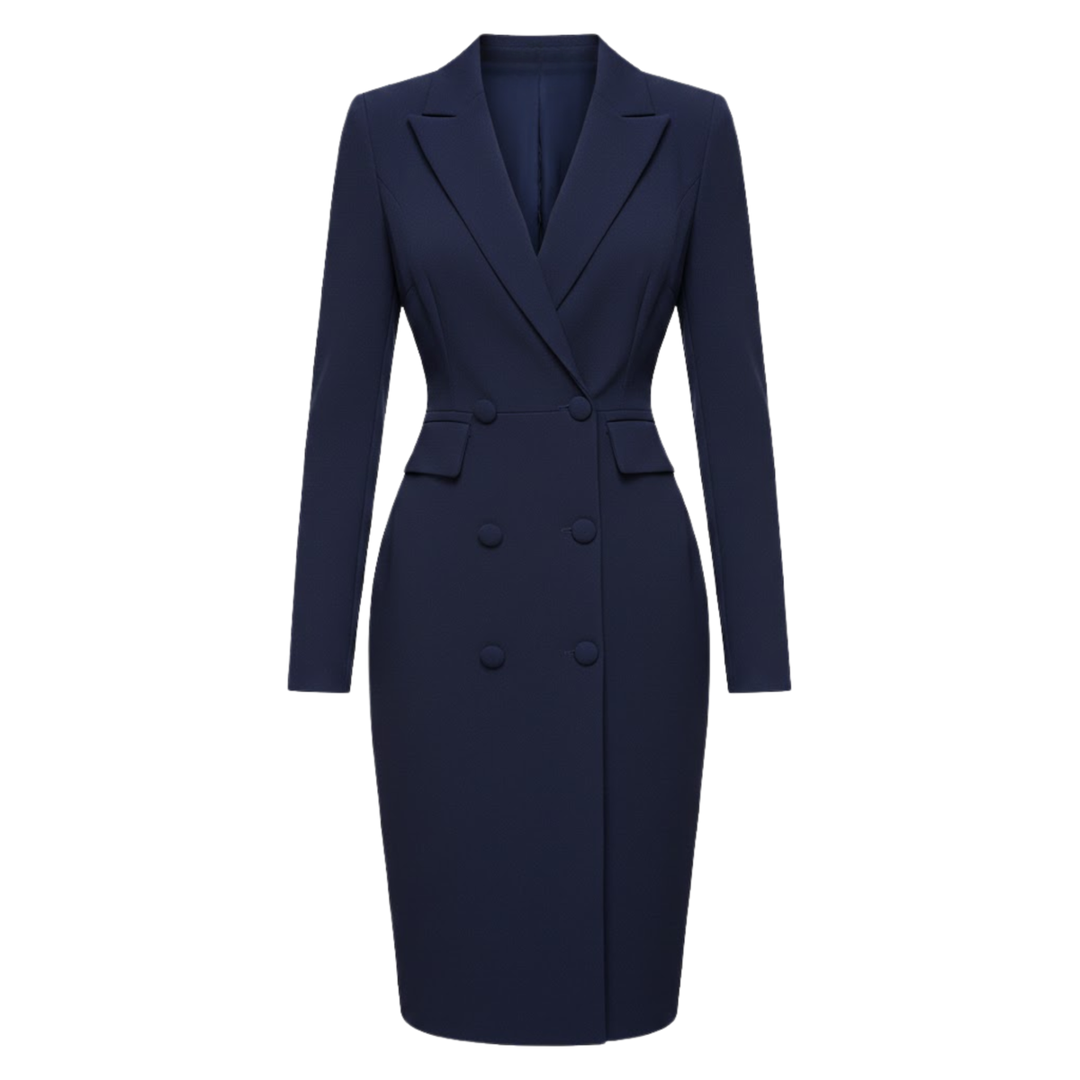Women's Blazer Dress Knee-Length Pencil Silhouette with Lapel Collar and Buttons