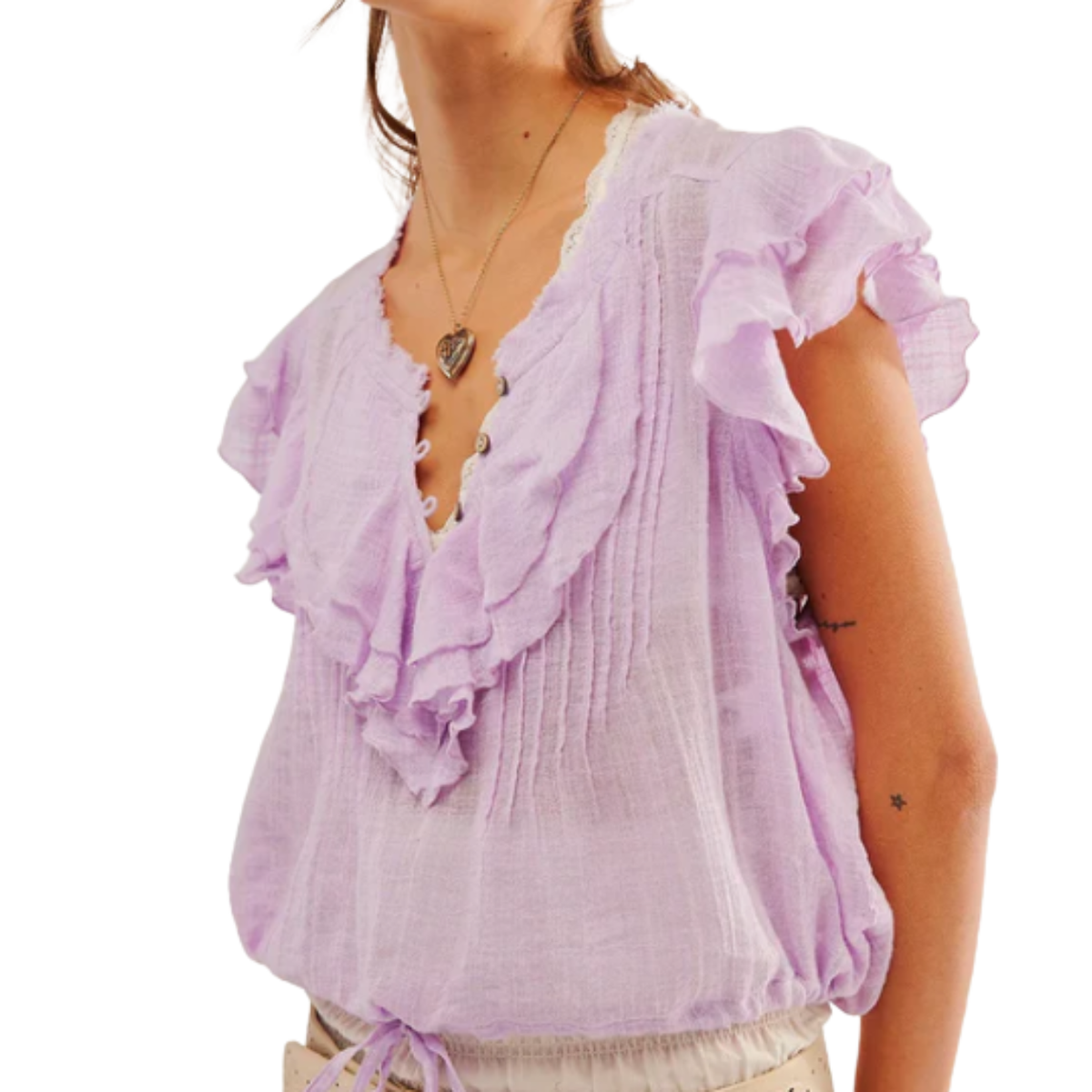 Crop top blouse for women in cotton gauze with flutter sleeves