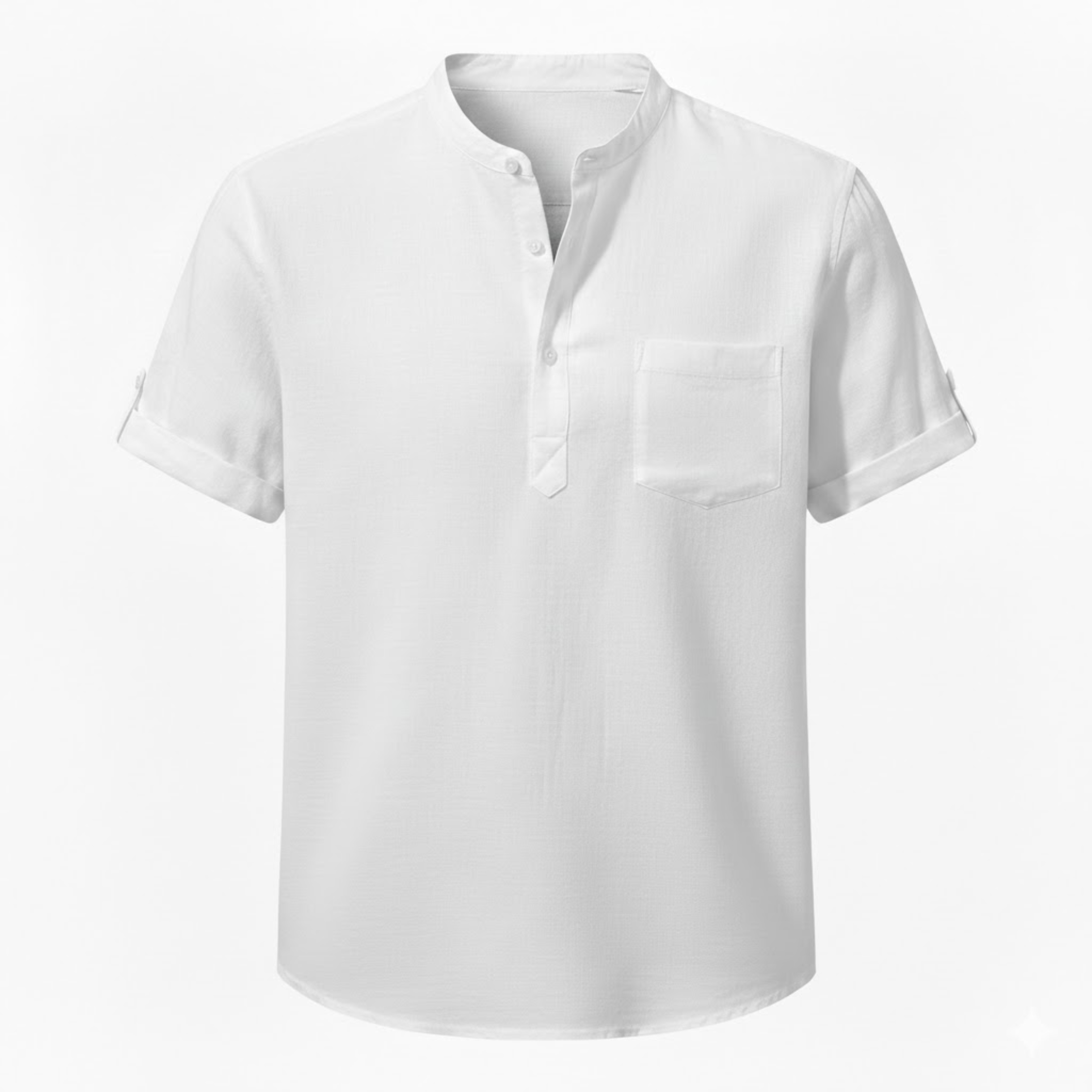 Men's Cotton Linen Henley Shirt Short Sleeve Breathable Casual Pocket Beach Top