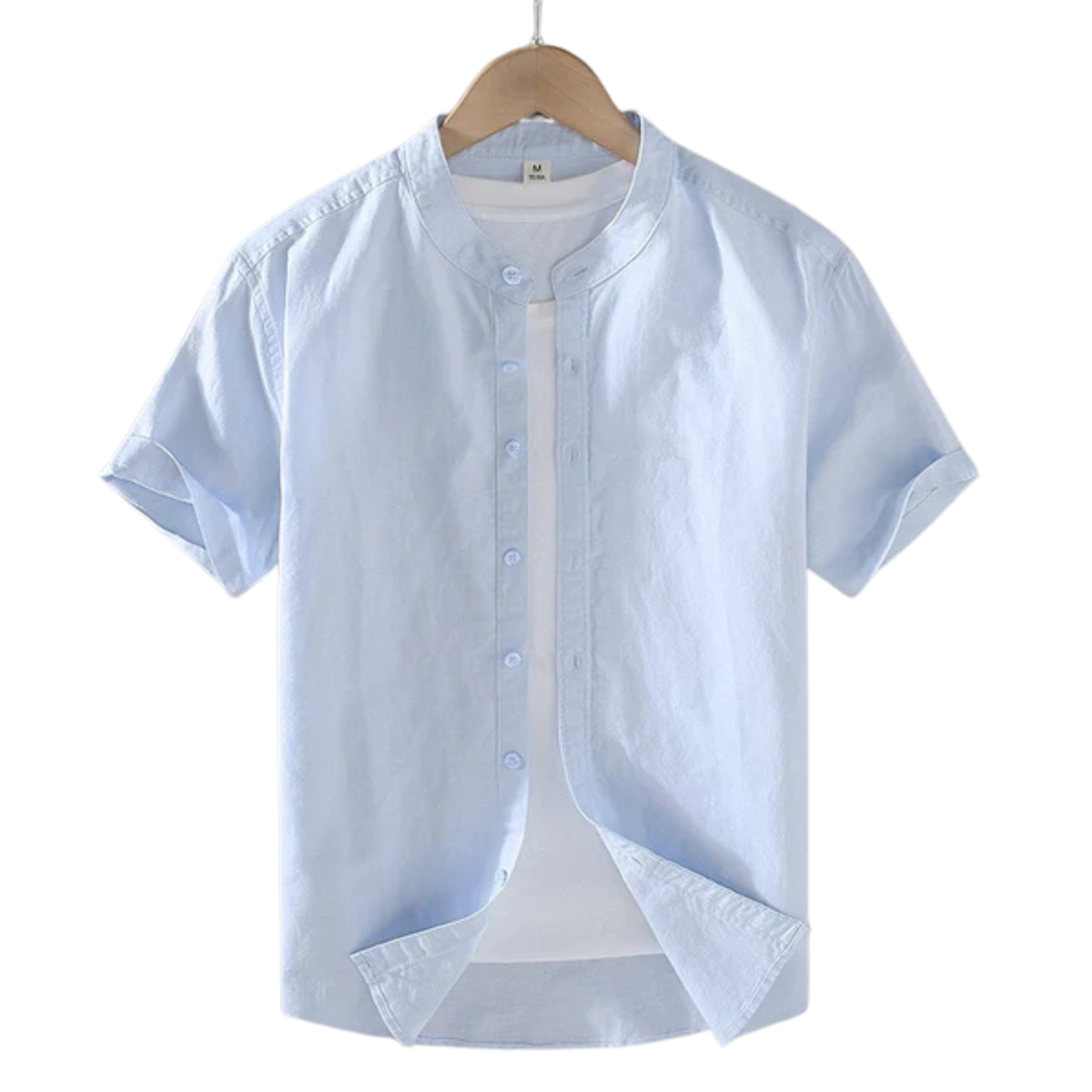Men's linen shirt — band collar short sleeve — casual beach wear