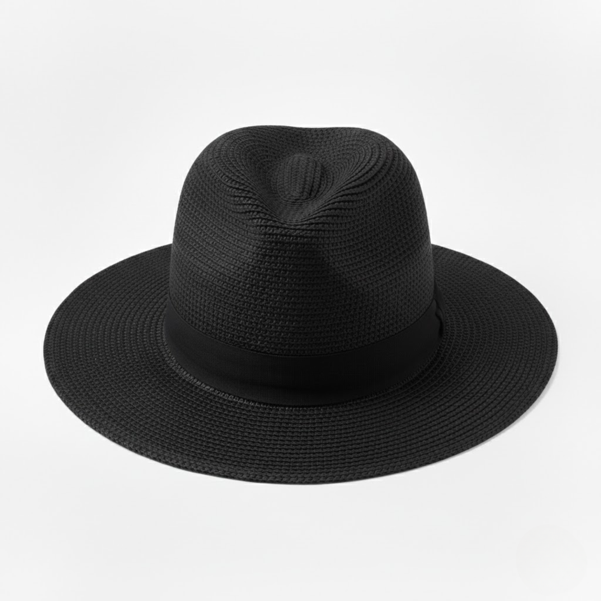 Unisex Panama Straw Hat with Wide Brim and Contrast Ribbon Trim