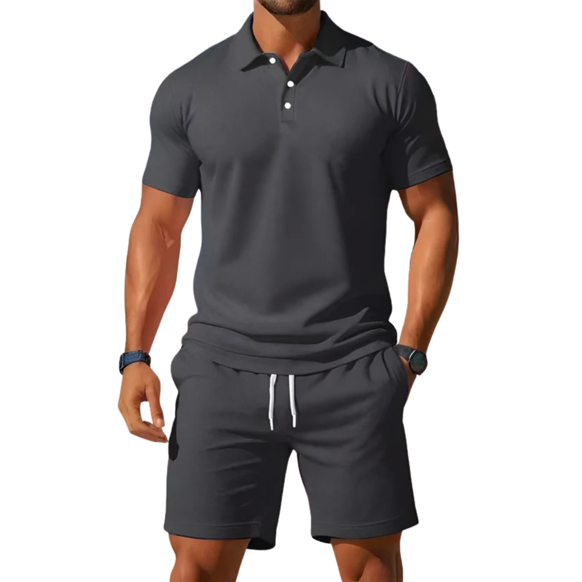Men's sport polo set — lightweight short sleeve set — casual summer holiday