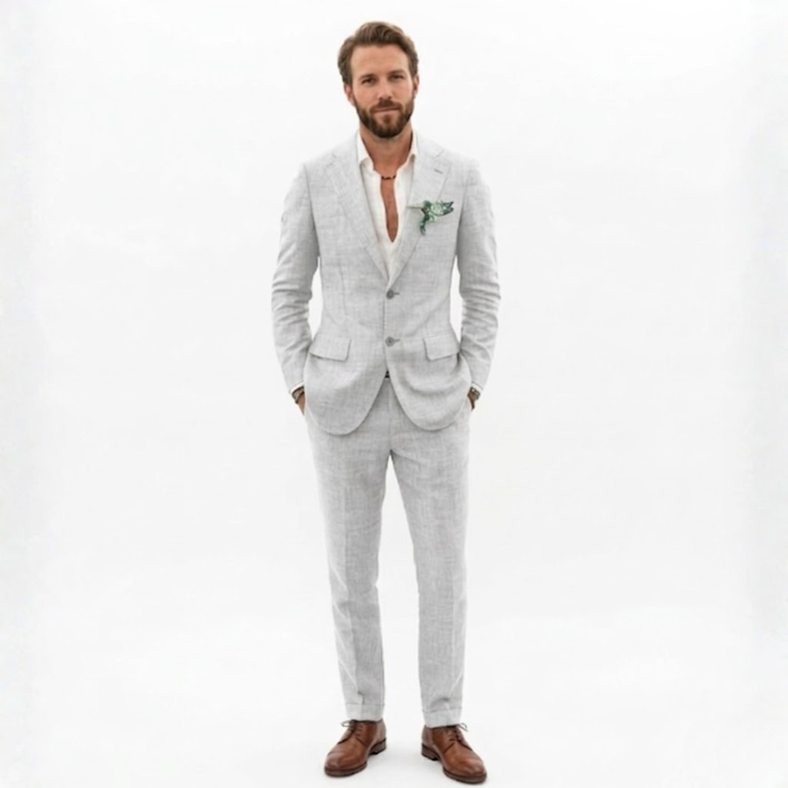 Men’s Cotton Linen Suit 2 Piece Set Slim Fit Single Breasted Blazer and Trousers