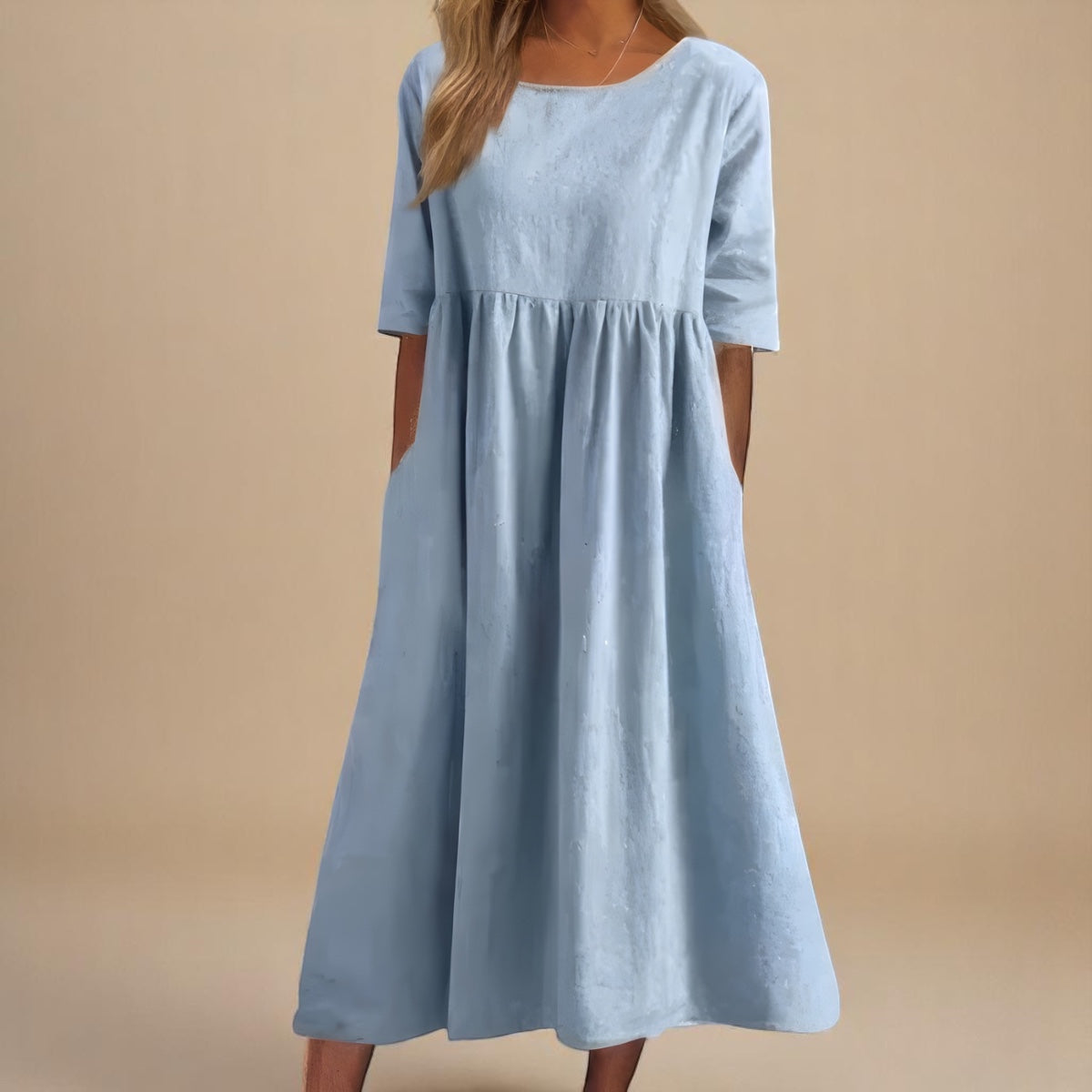 Cotton Mid Sleeve Midi Dress