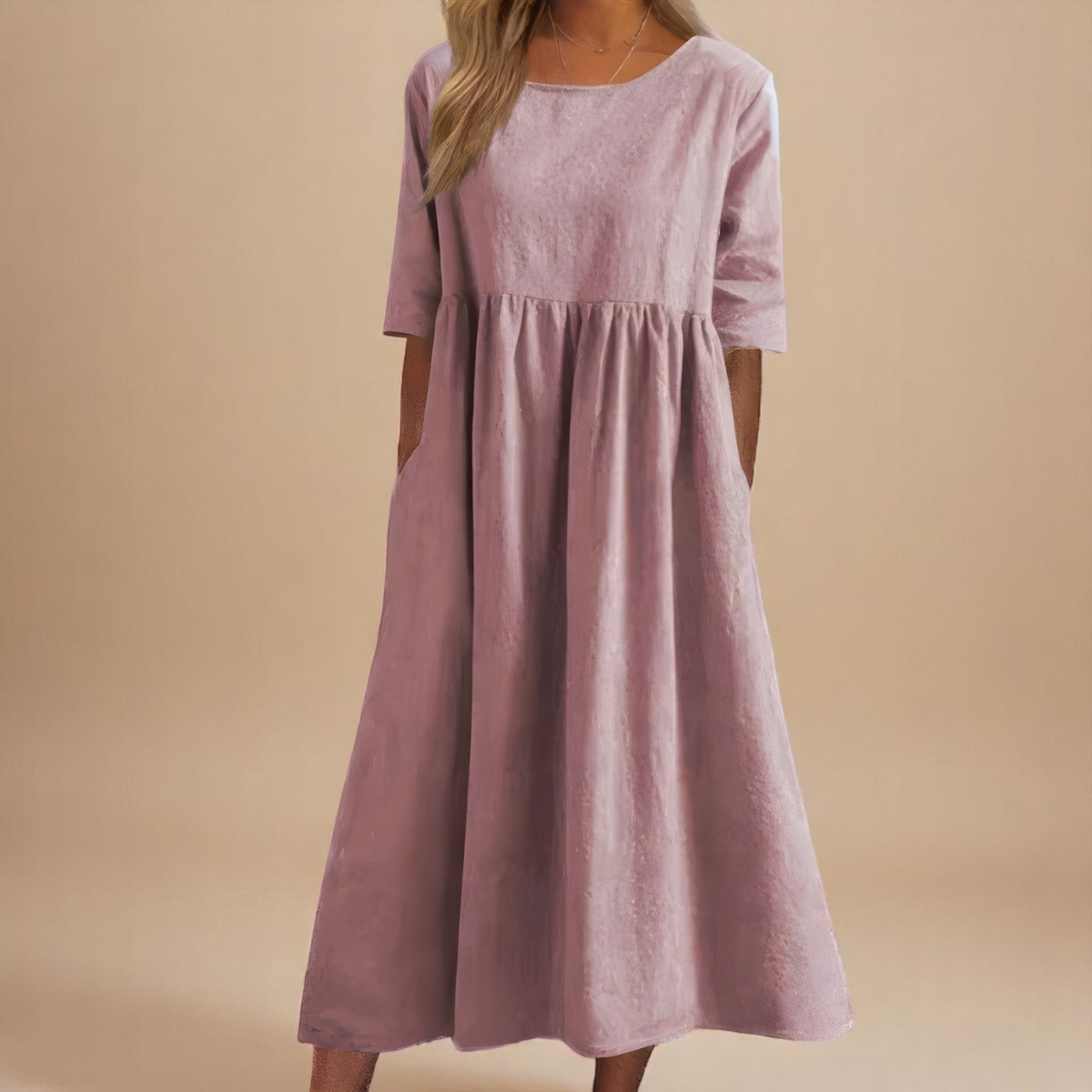 Cotton Mid Sleeve Midi Dress