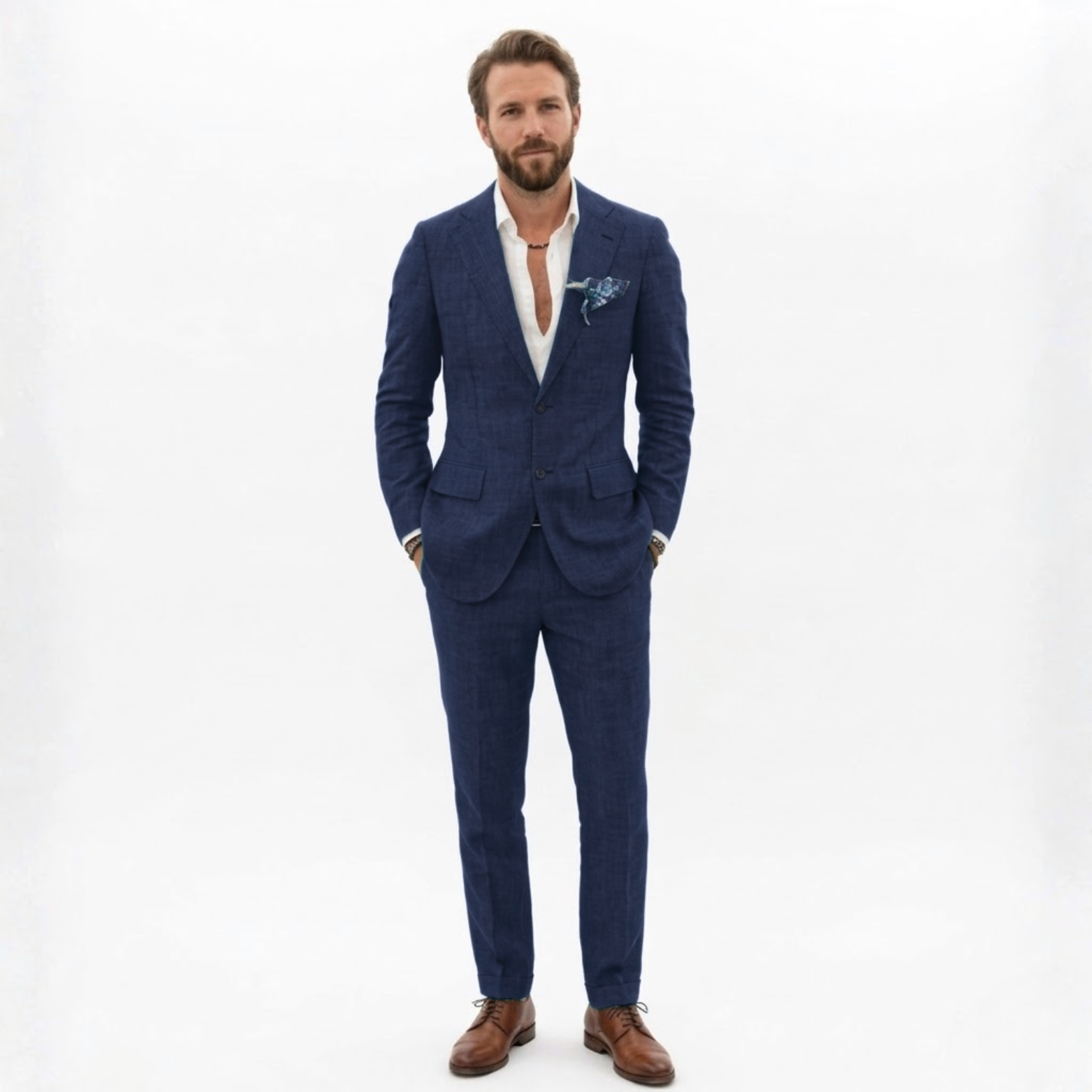 Men’s Cotton Linen Suit 2 Piece Set Slim Fit Single Breasted Blazer and Trousers