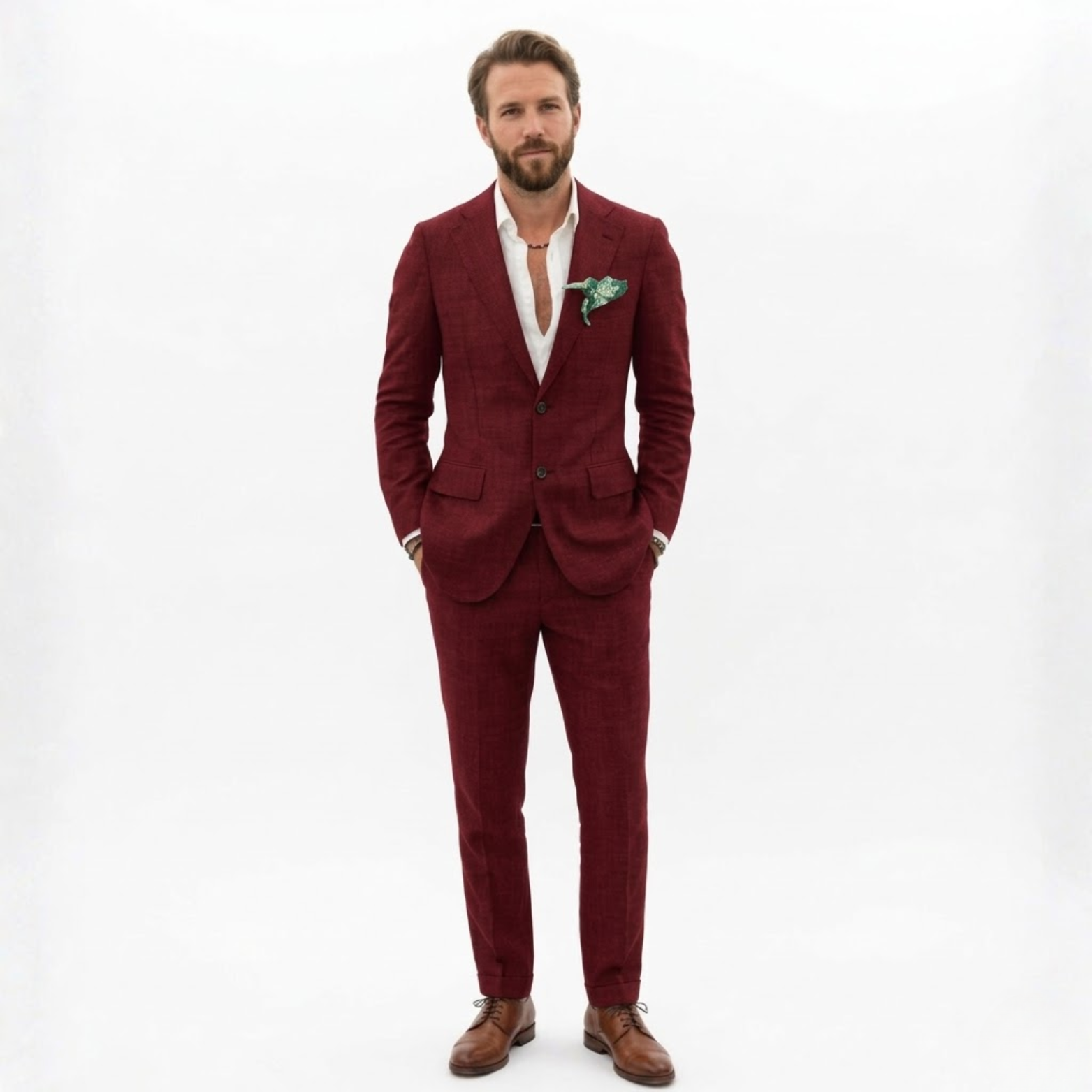 Men’s Cotton Linen Suit 2 Piece Set Slim Fit Single Breasted Blazer and Trousers