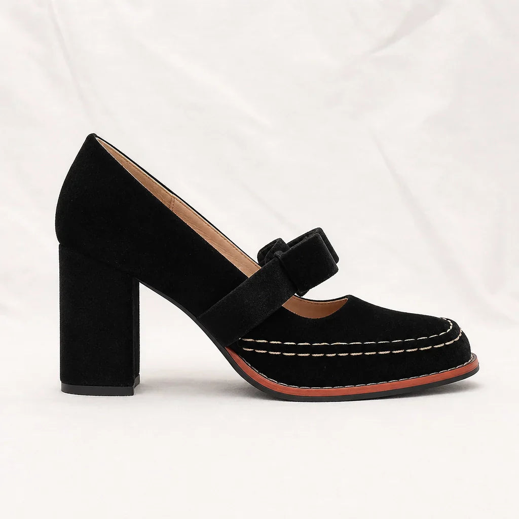 Women's slip-on loafers - block heel with velvet finish dinner