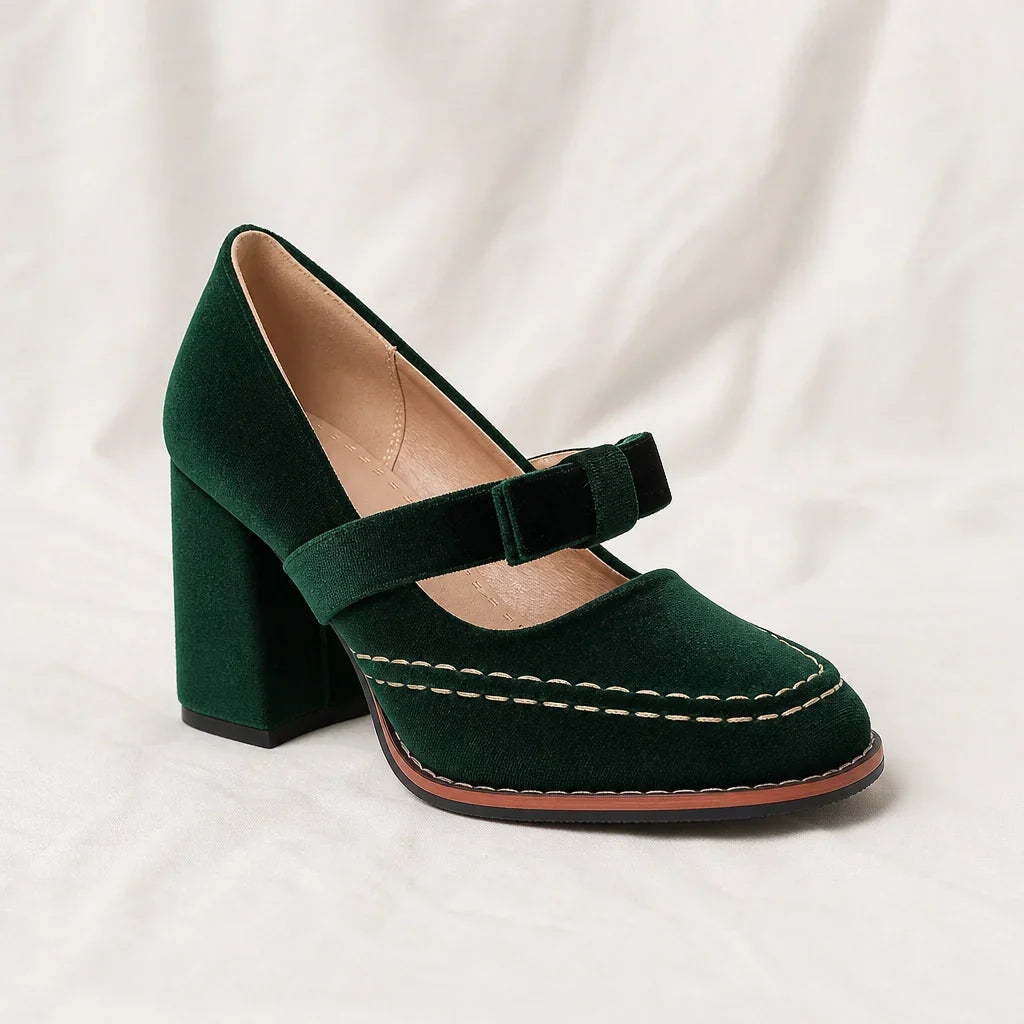 Women's slip-on loafers - block heel with velvet finish dinner