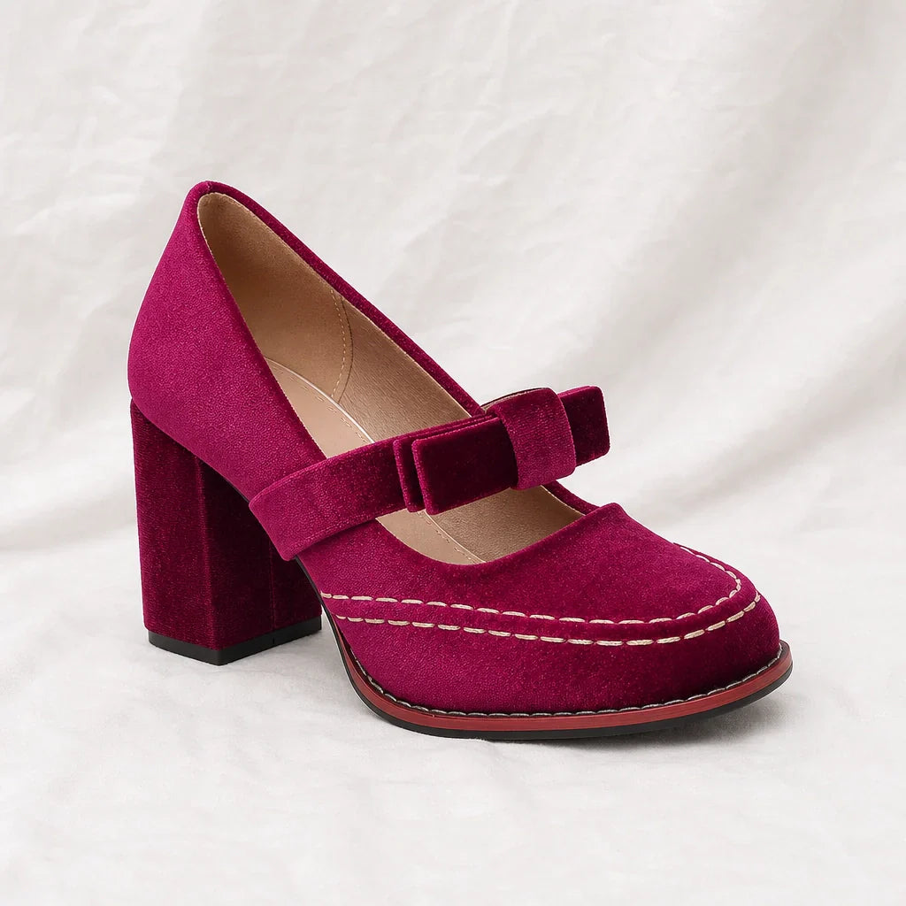 Women's slip-on loafers - block heel with velvet finish dinner