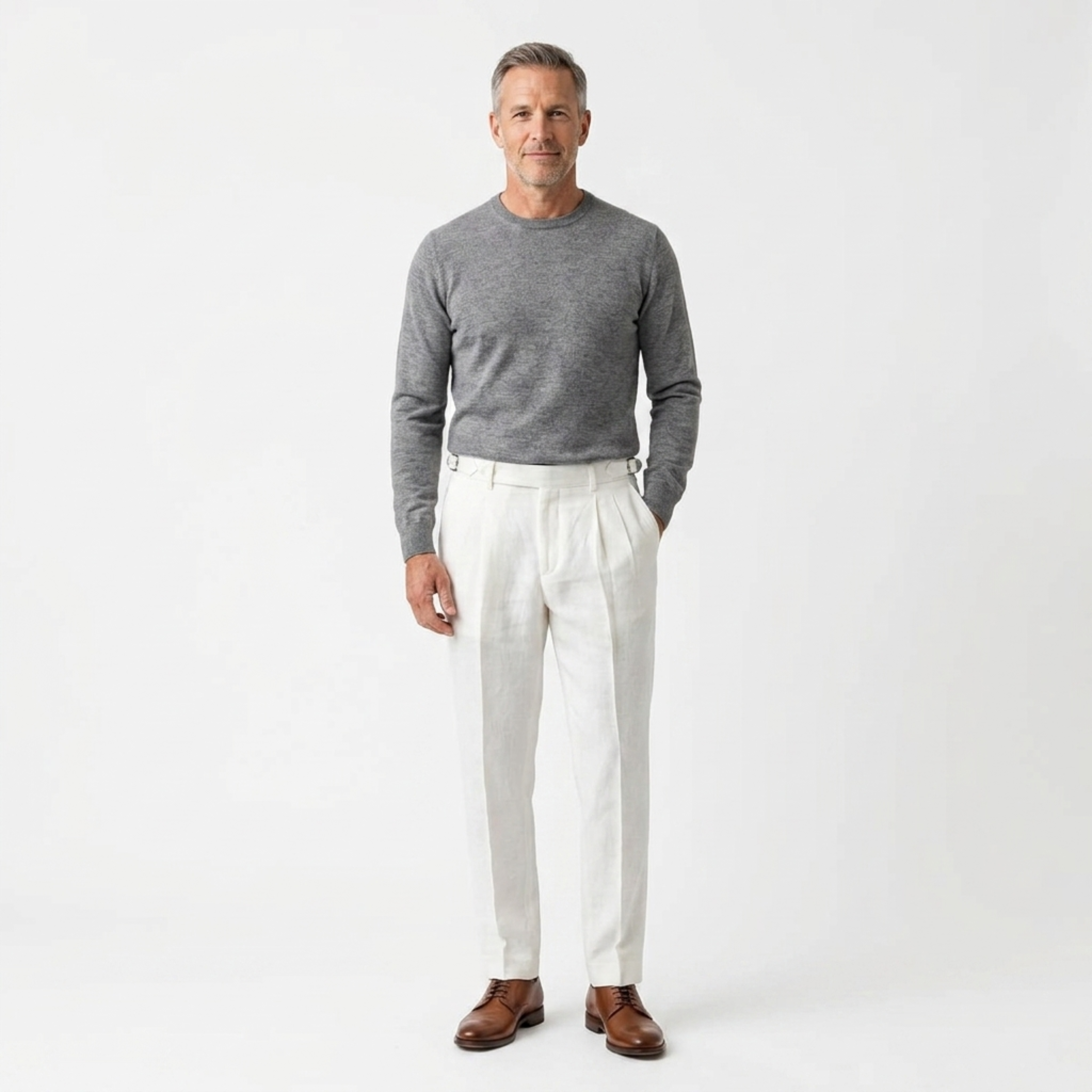 Men's tailored trousers — 100% linen — double pleated — formal events