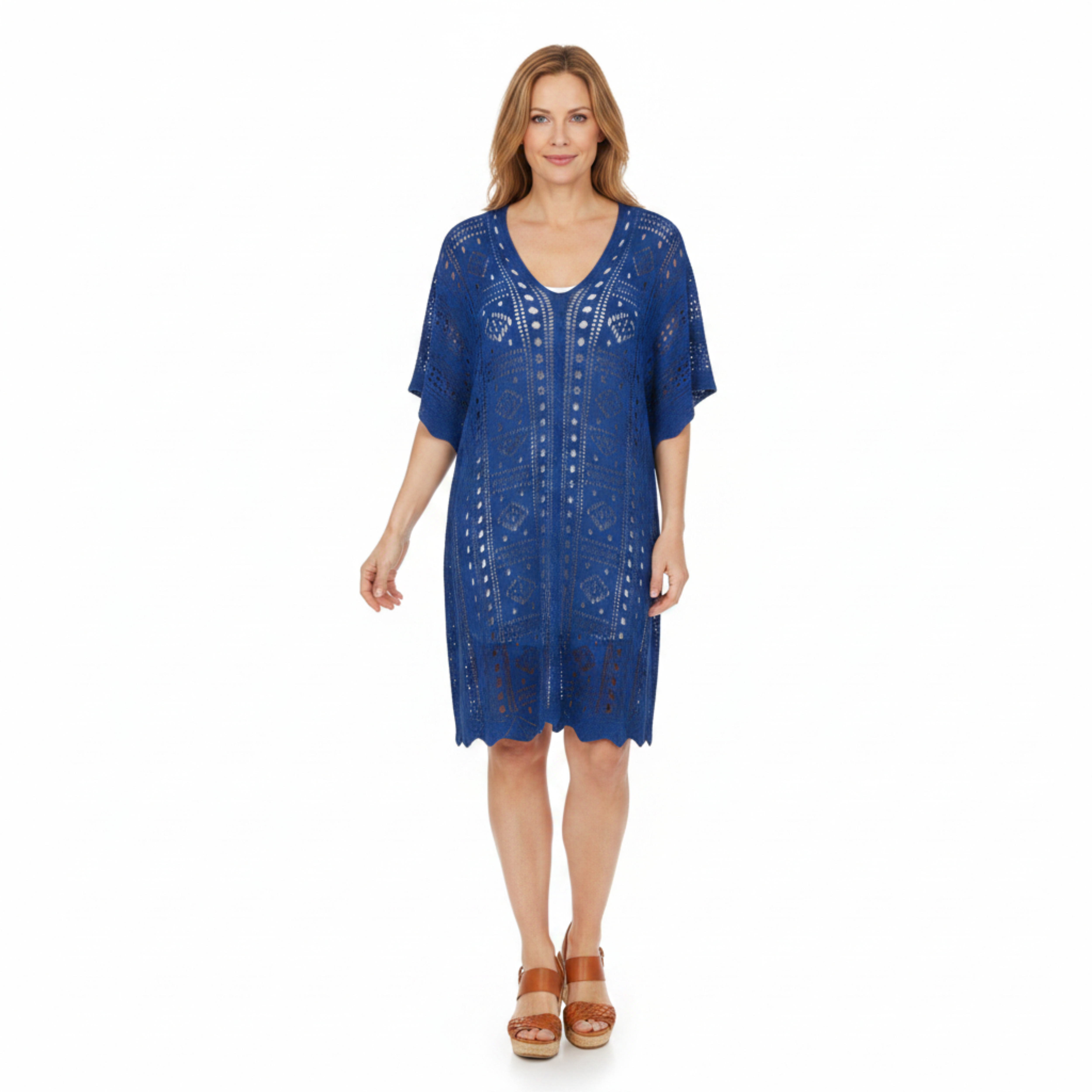 Women's Crochet Knit Beach Cover Up Dress with Loose Fit and V-Neckline