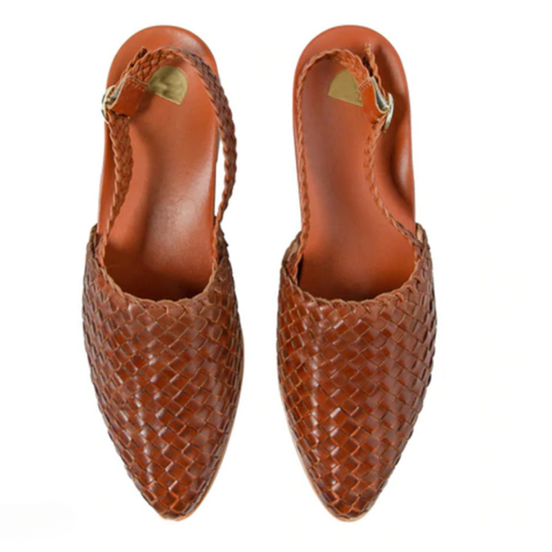 Women's handwoven sandals - flat slingback shoes with buckle - beach vacation