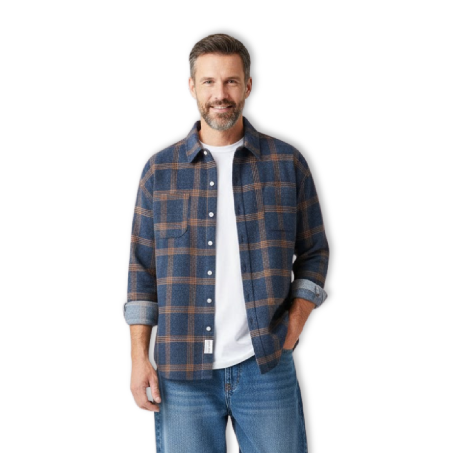 Men's Plaid Shirts Trendy and Casual Long-sleeved Shirt Jacket