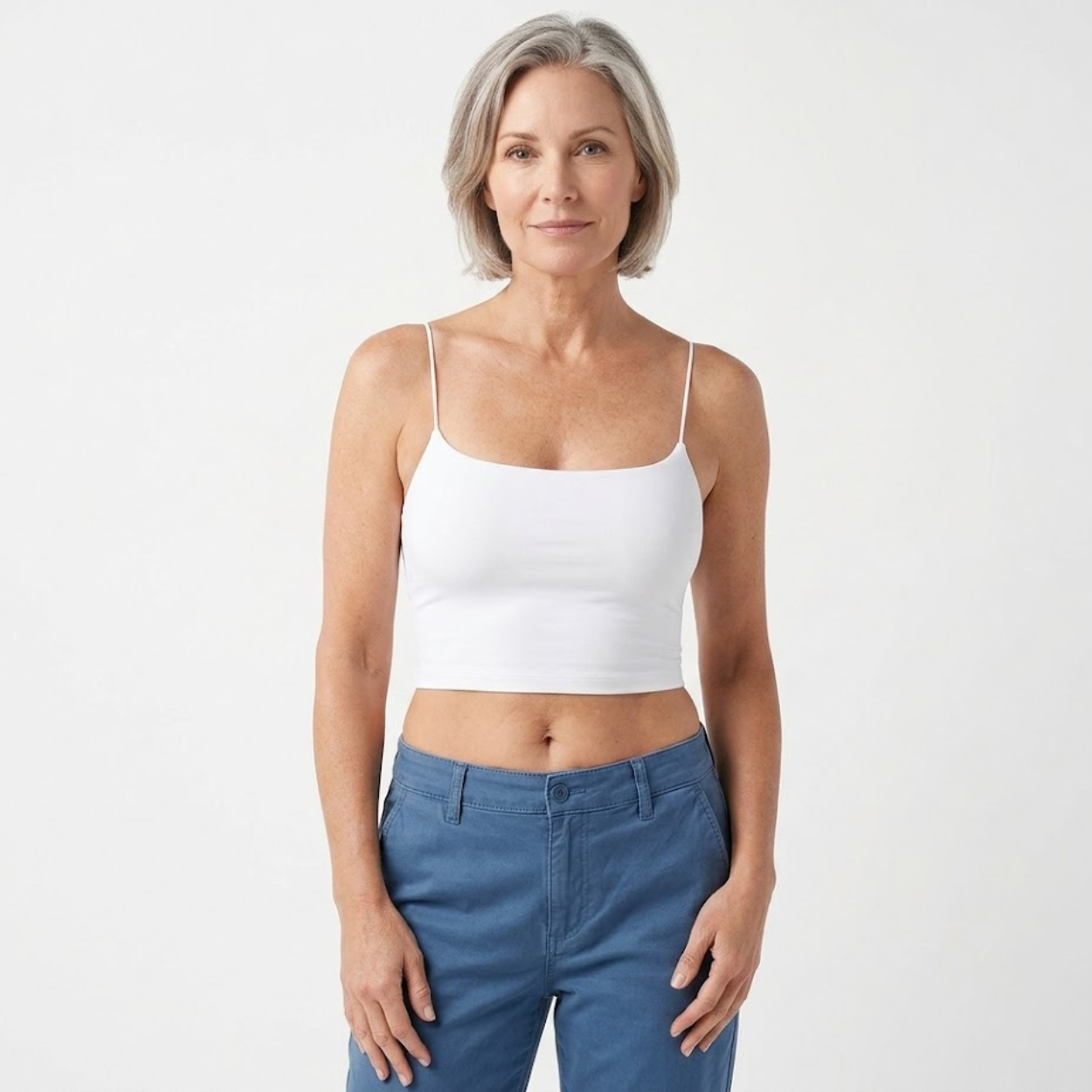 Crop top tank for women with thin straps in cotton poly blend — vacation