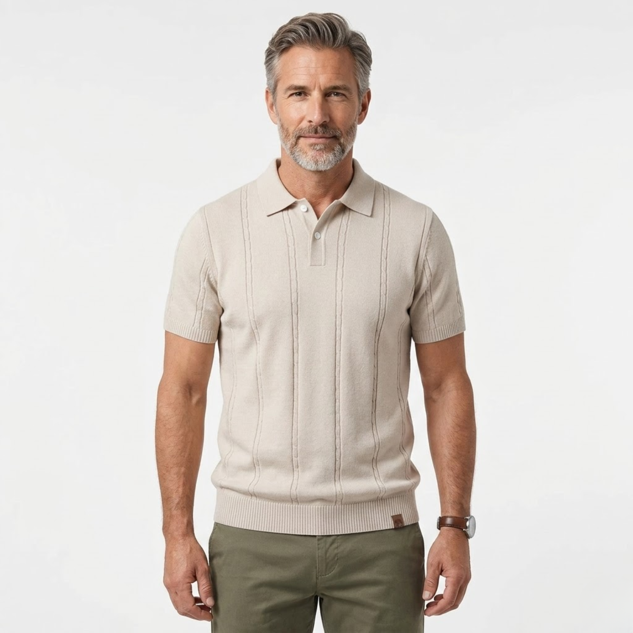 Men's short-sleeve polo shirt — vertical textured mesh — casual daily wear