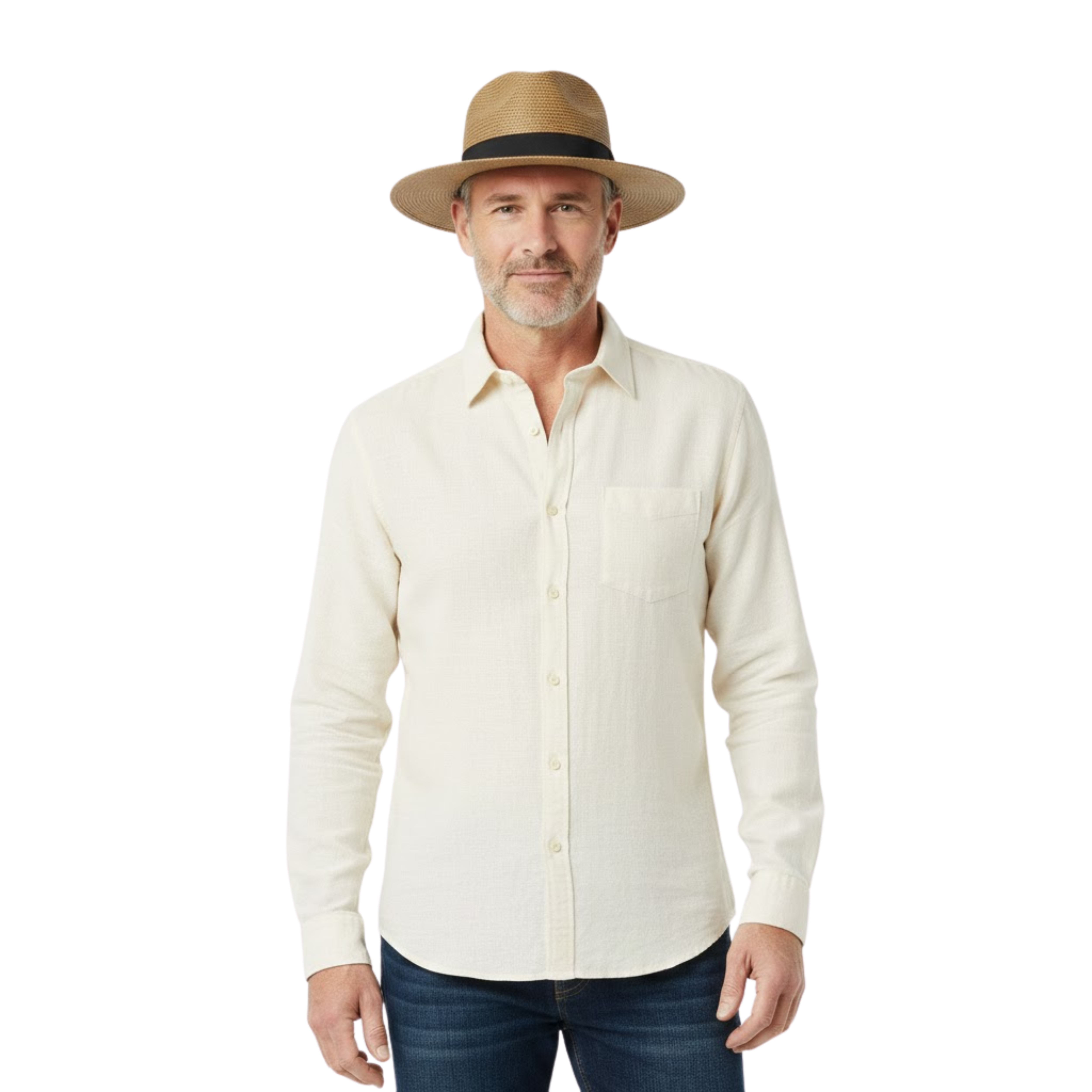 Unisex Panama Straw Hat with Wide Brim and Contrast Ribbon Trim
