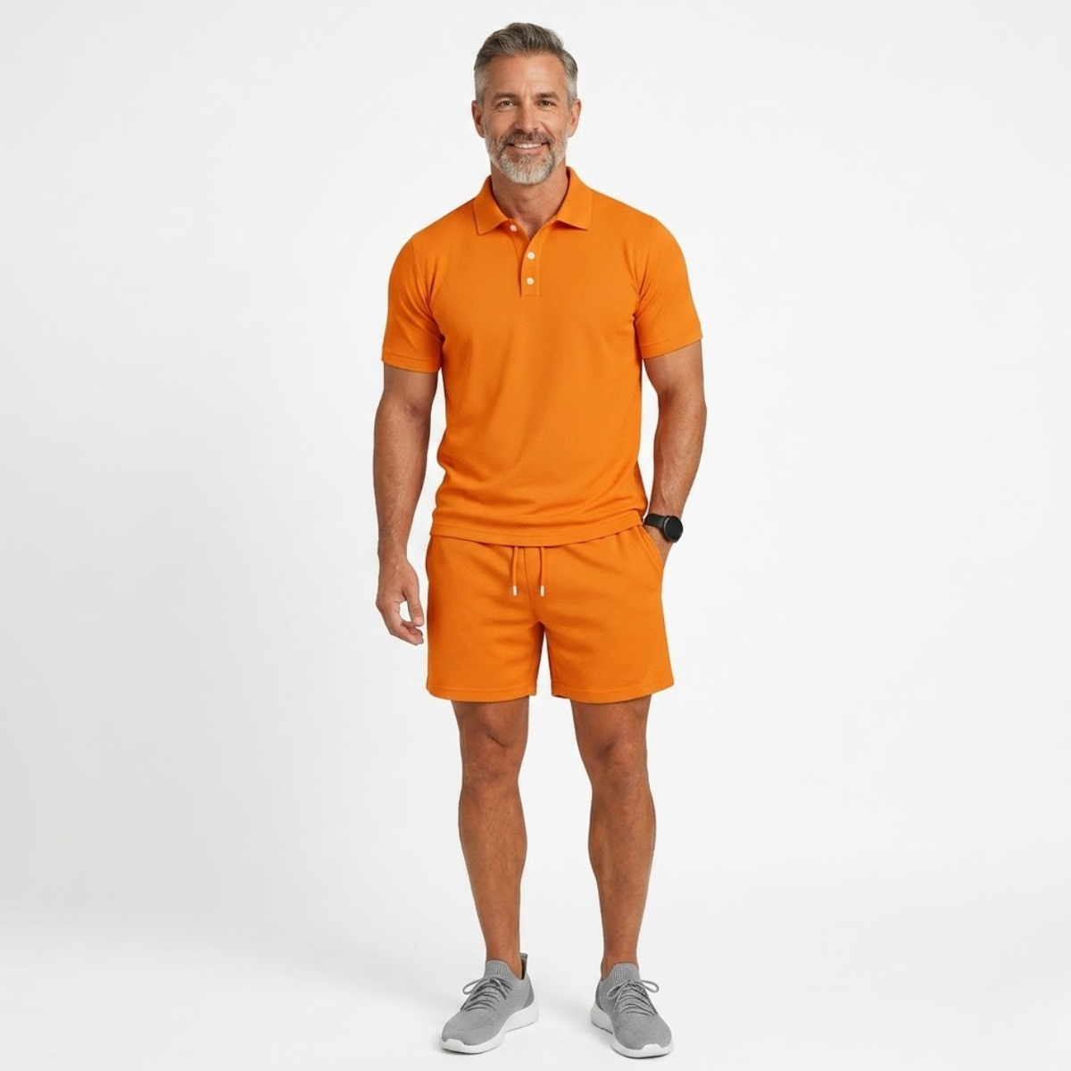 Men's two-piece polo set — drawstring shorts — casual summer holiday