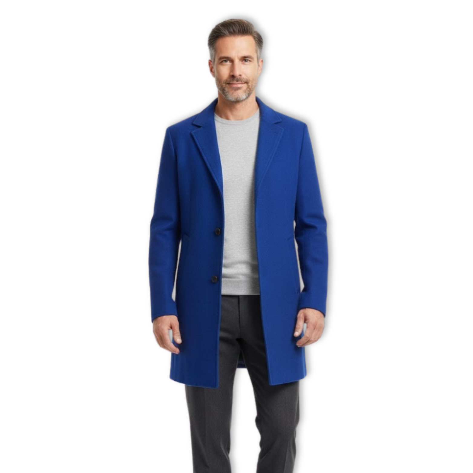 Men's Wool Blend Trench Coat Slim Fit Single Breasted Long Cotton Lined Overcoat