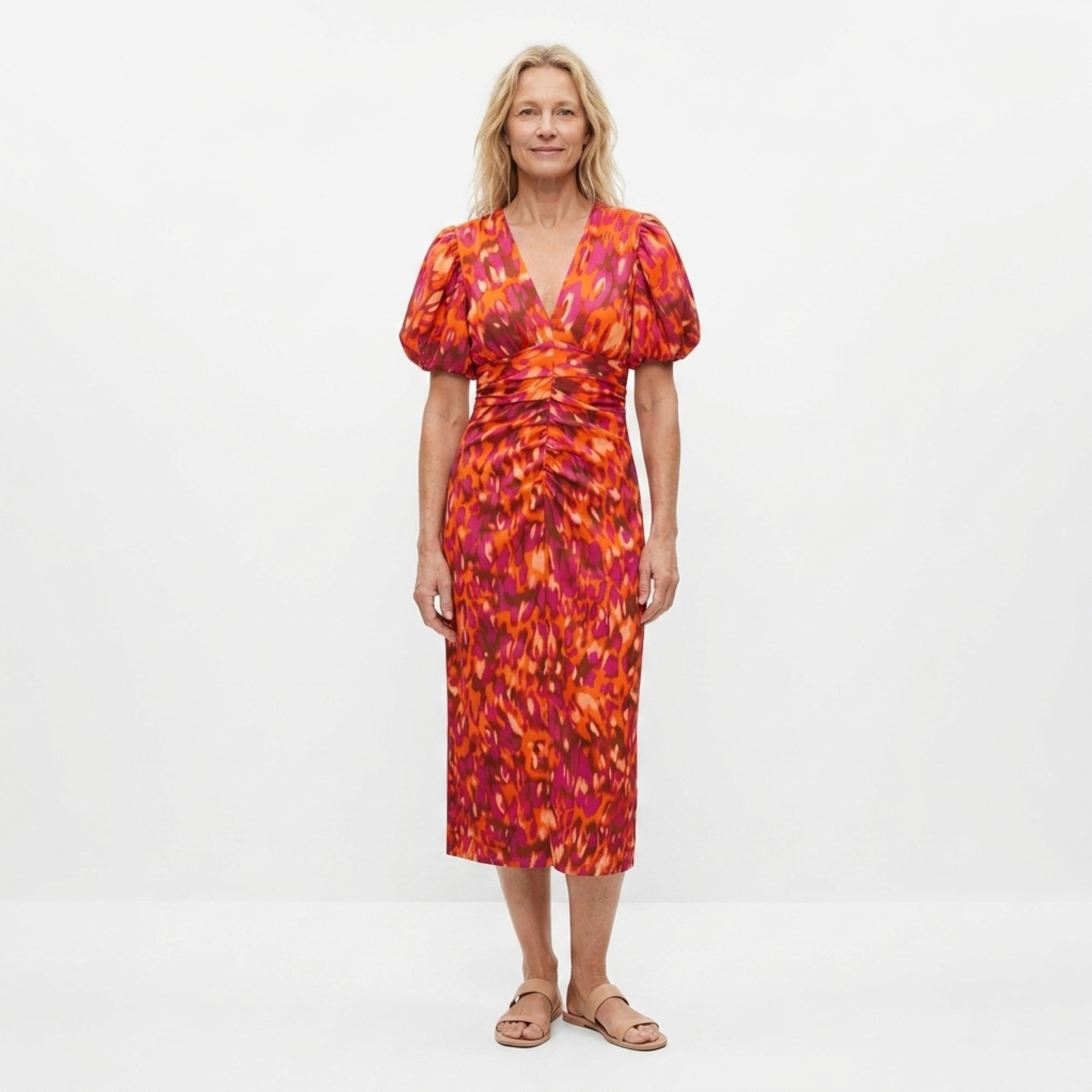 Women's evening dress — v-neck and puff sleeves — soirée