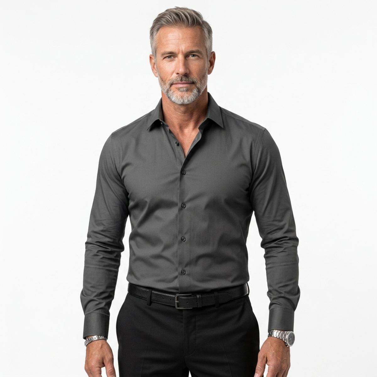 Men’s long-sleeve shirt — regular fit notched collar — office wear