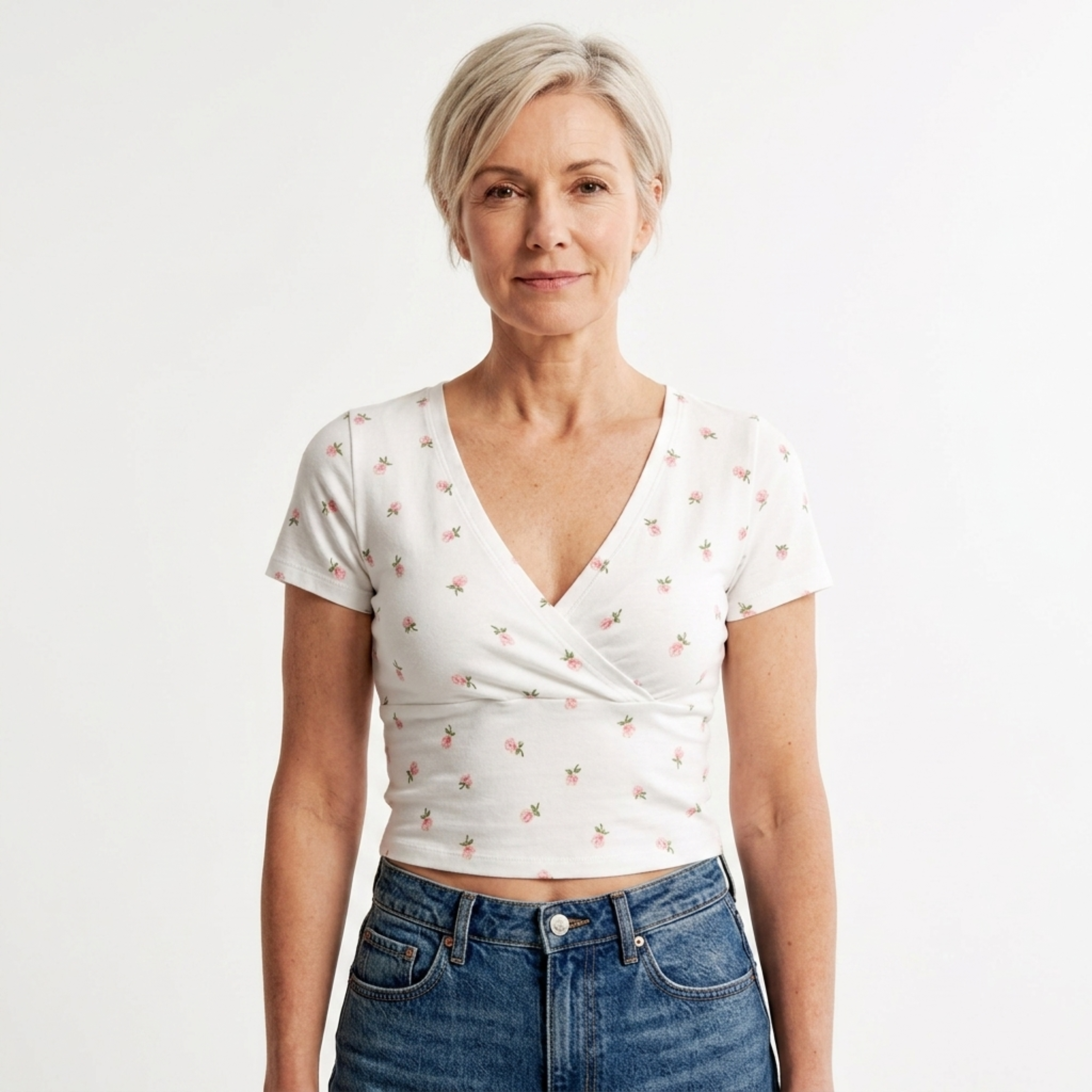 Wrap style crop top for women featuring v-neck and fitted silhouette